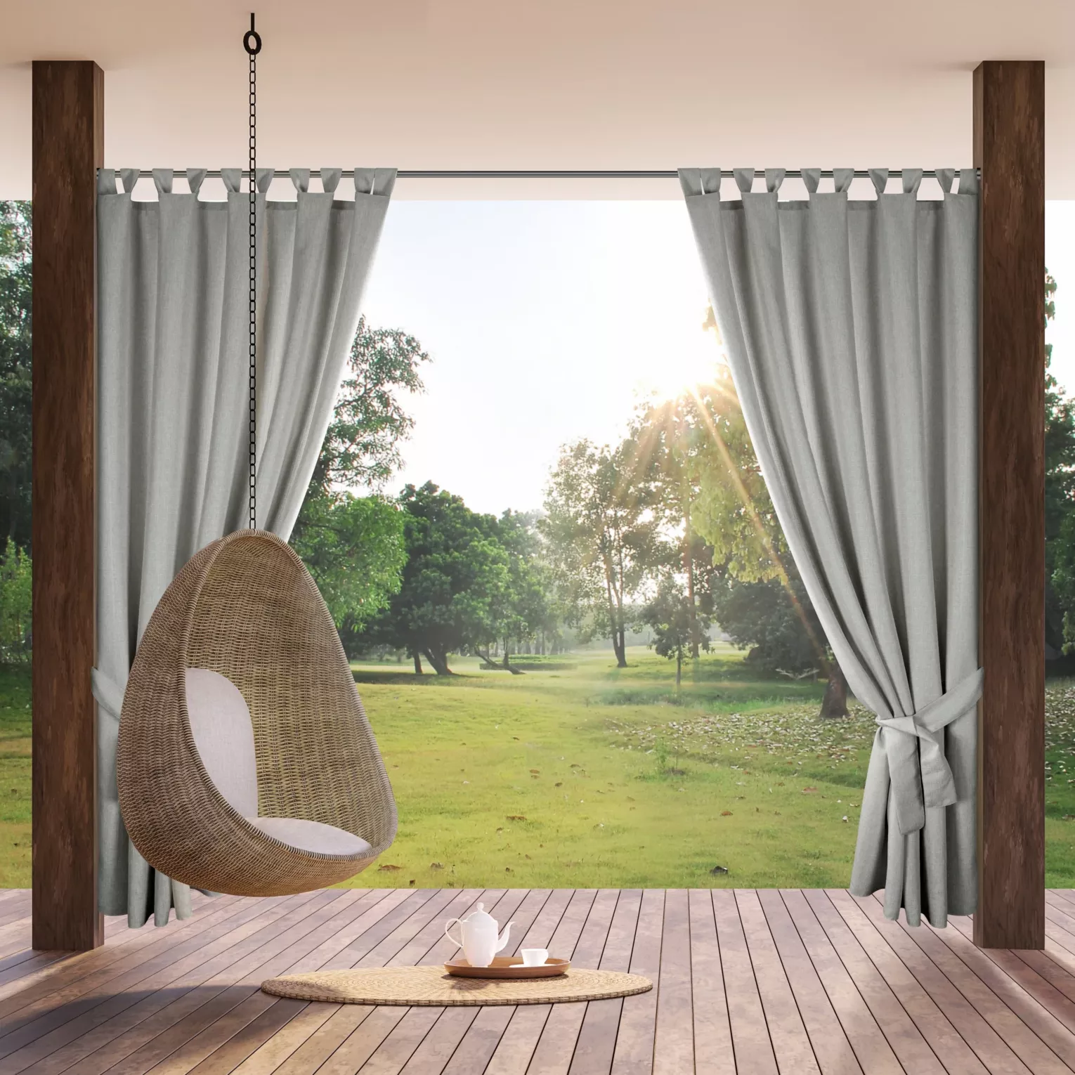 Zasłona srebrna z wodoodpornej tkaniny idealna do ogrodu i na taras 155x220 cm szelki/rzep GARDEN Eurofirany