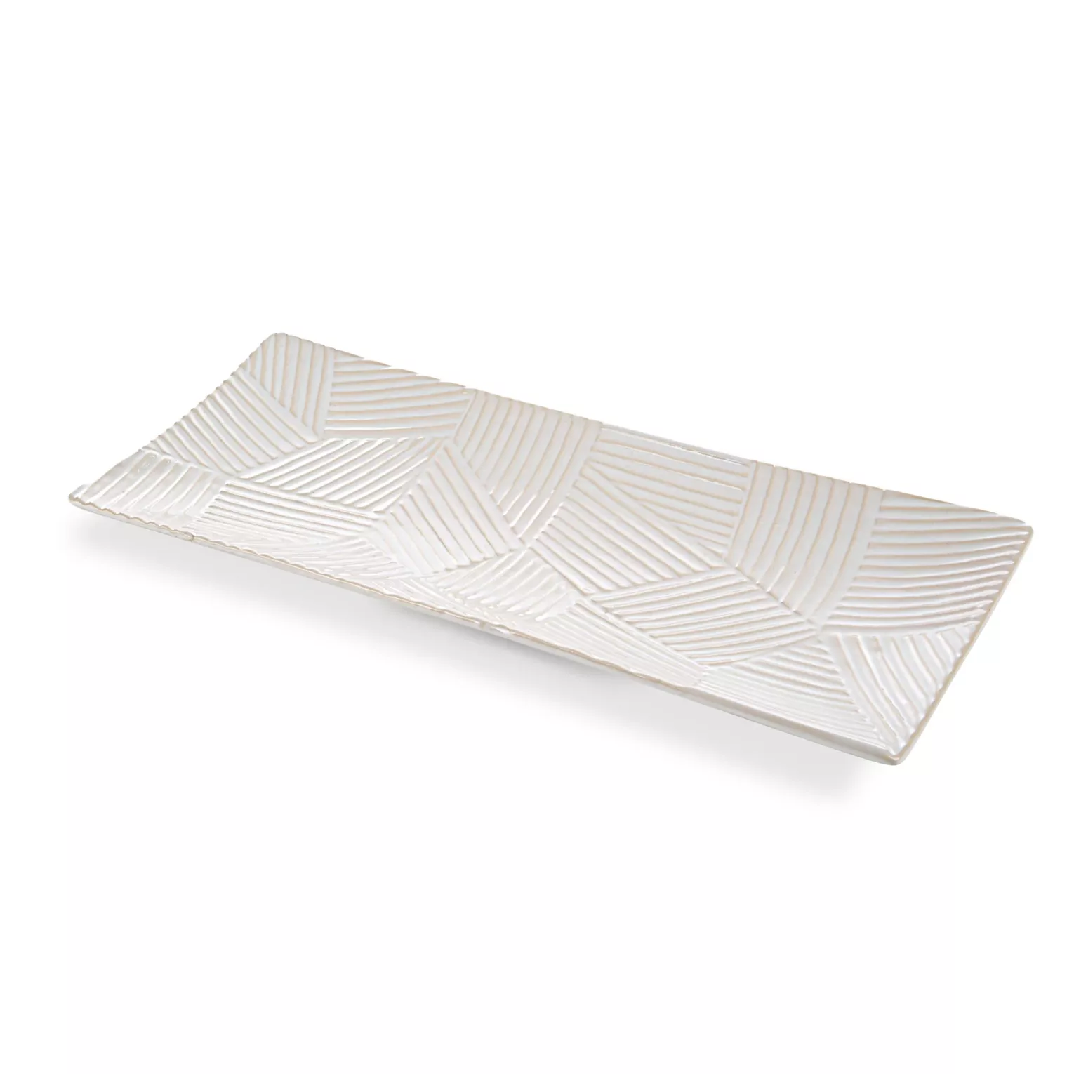 Patera ceramiczna dekoracyjna kremowa z wytłaczanym wzorem 39x18x3 cm ROMINA Eurofirany