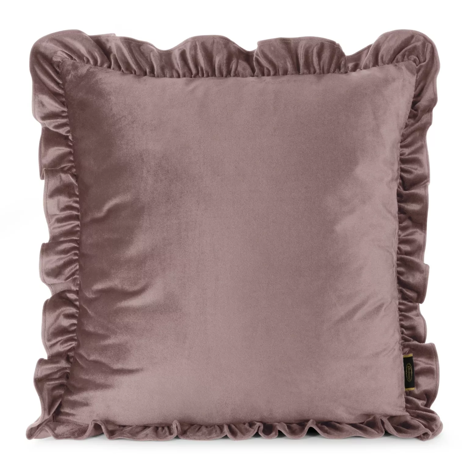 Poszewka na poduszkę 45x45 cm z aksamitnego welwetu zdobiona na brzegach falbanami pudrowo różowa BRENDA EUROFIRANY PREMIUM