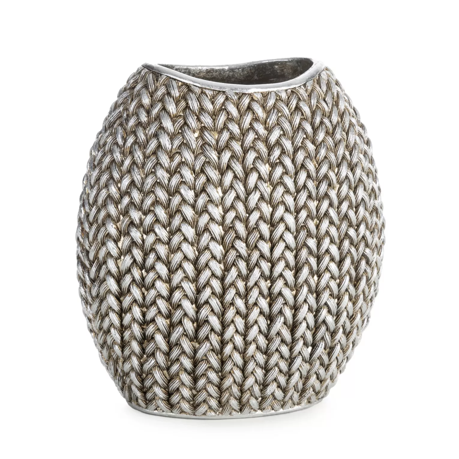 Wazon srebrny dekoracyjny zdobiony wzorem plecionego sweterka 18x12x20 cm MOLI Eurofirany