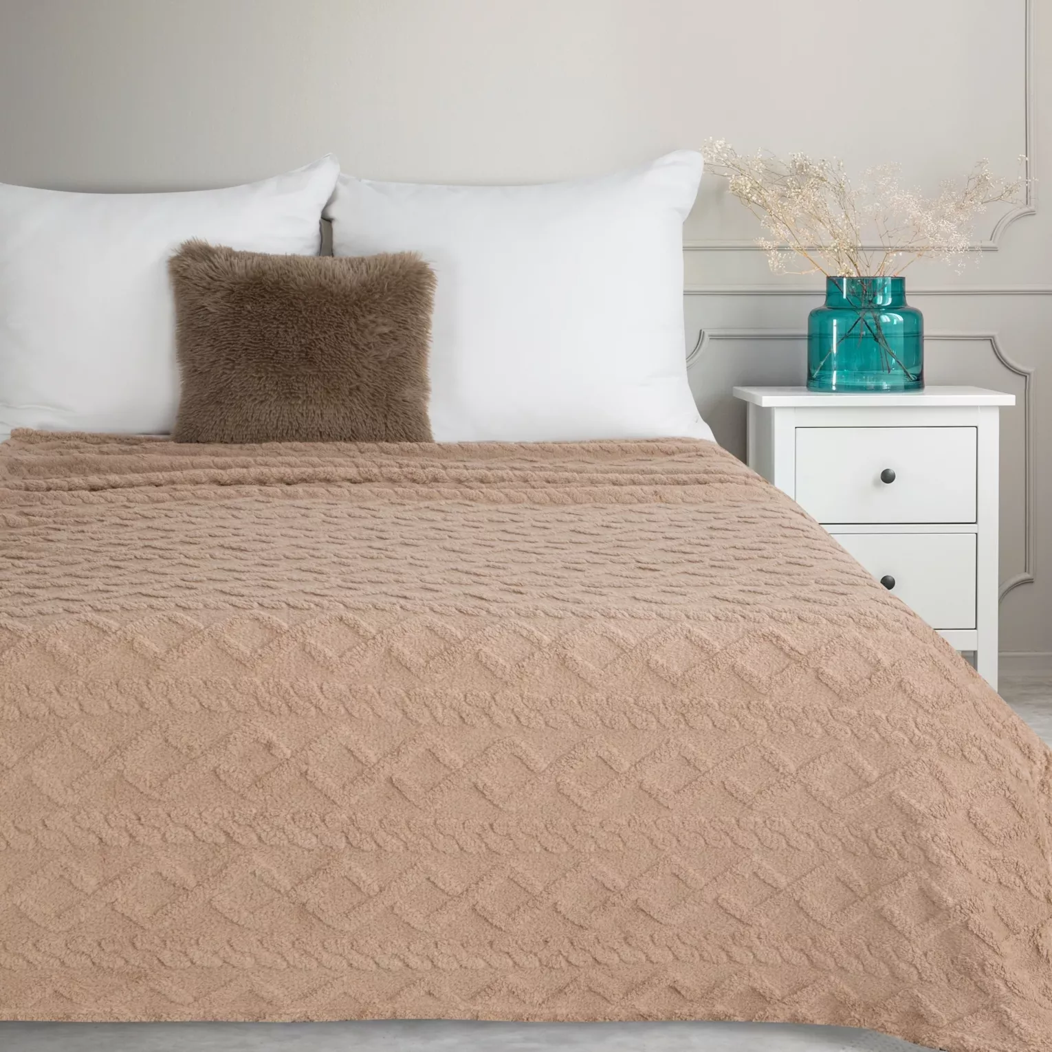 Koc  150x200 cm beżowy z ozdobnym plecionym warkoczem DESIGN 91 Eurofirany