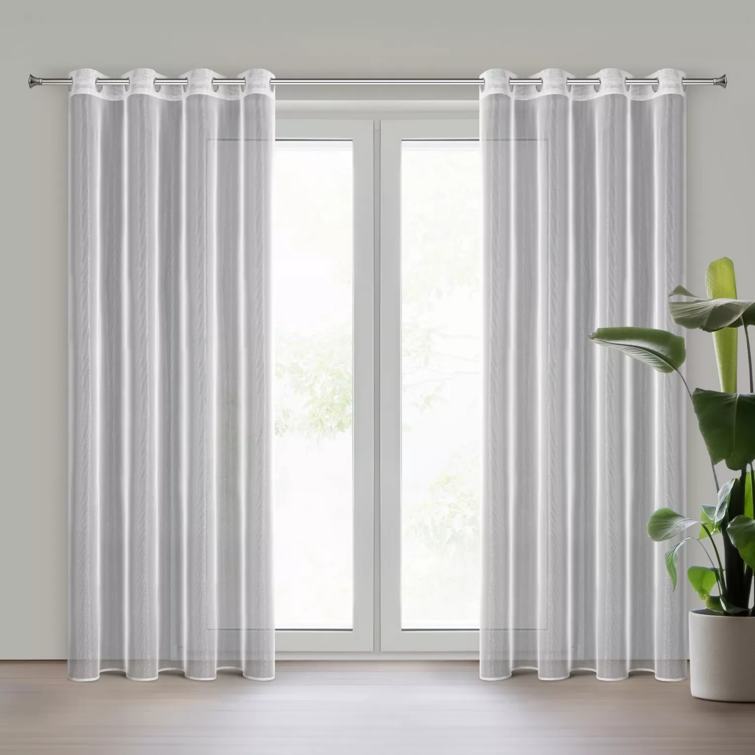 Firana biała z lekkiej i błyszczącej tkaniny 135x250 cm przelotka ESEL ELLA LINE Eurofirany