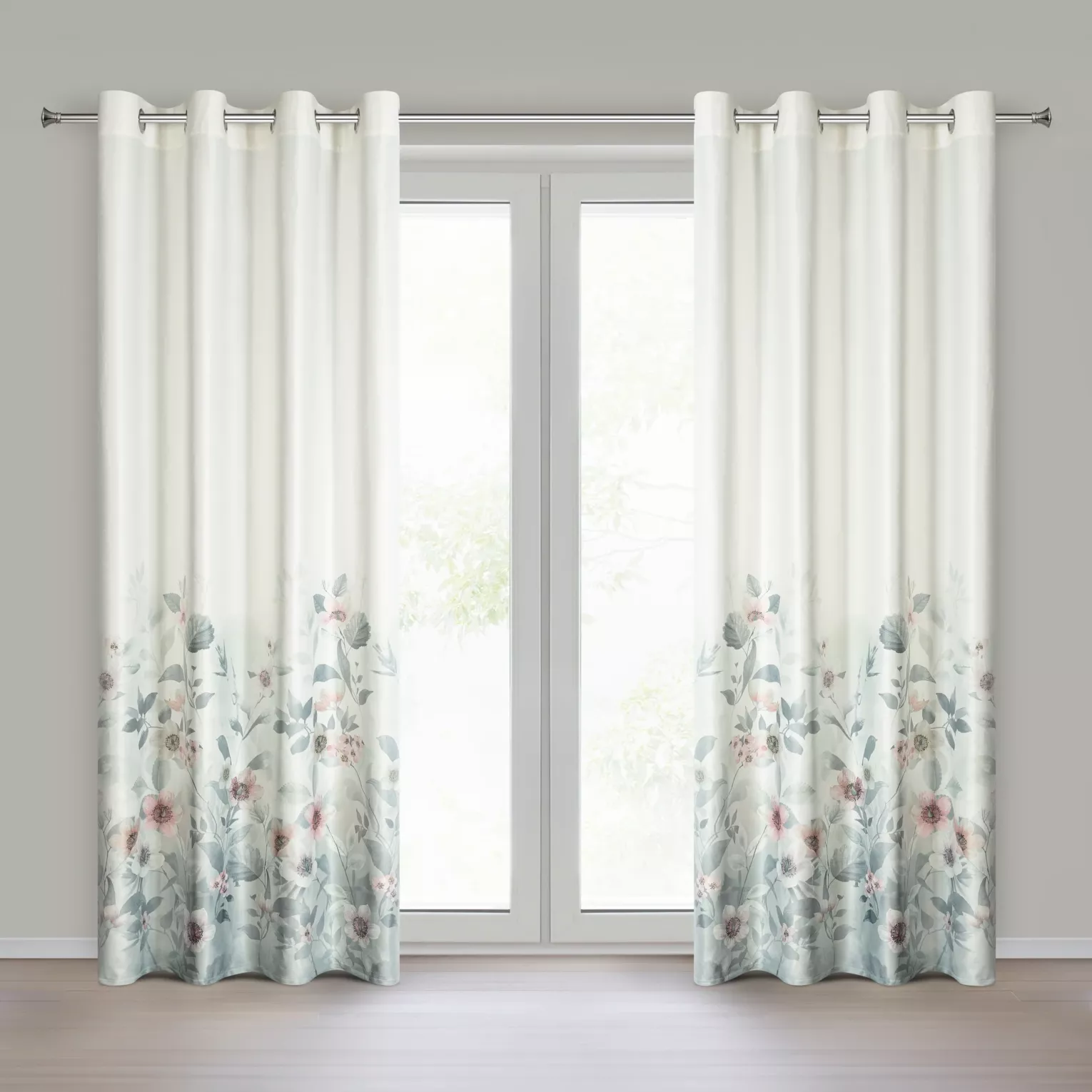 Zasłona biało srebrna welwetowa zdobiona motywem kwiatów 140x250 cm przelotka - ELIA Eurofirany