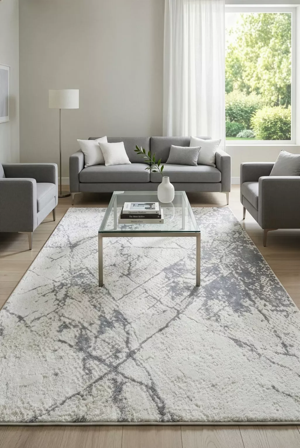 Dywan 60x100 cm kremowo, stalowy zdobiony marmurowym, artystycznym wzorem SALENA5 Eurofirany