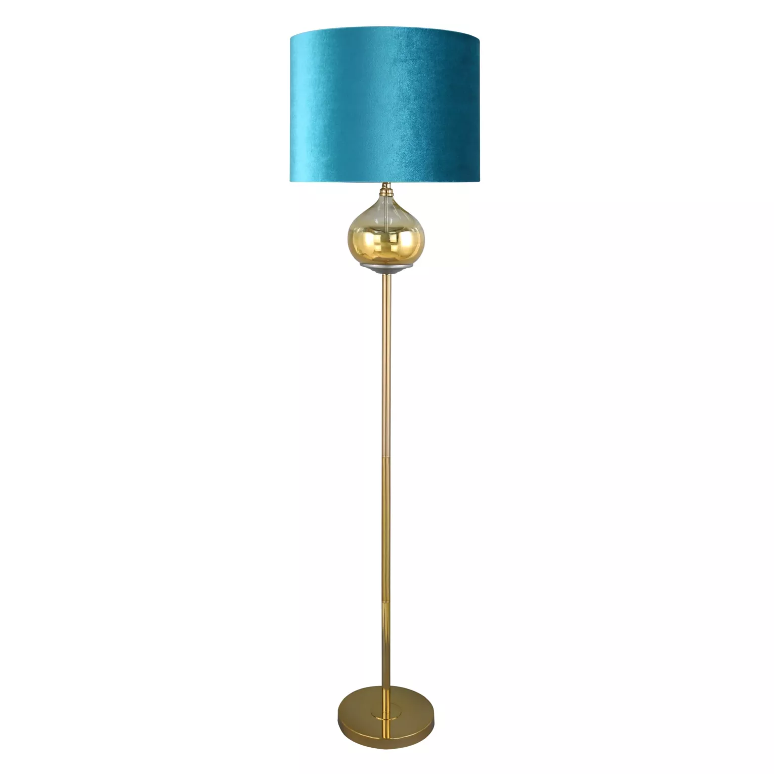Lampa stojąca do pokoju turkusowo, złota ze szklaną ozdobą z efektem ombre i welwetowym abażurem 43 x 157 cm LOTOS LIMITED COLLECTION Eurofirany