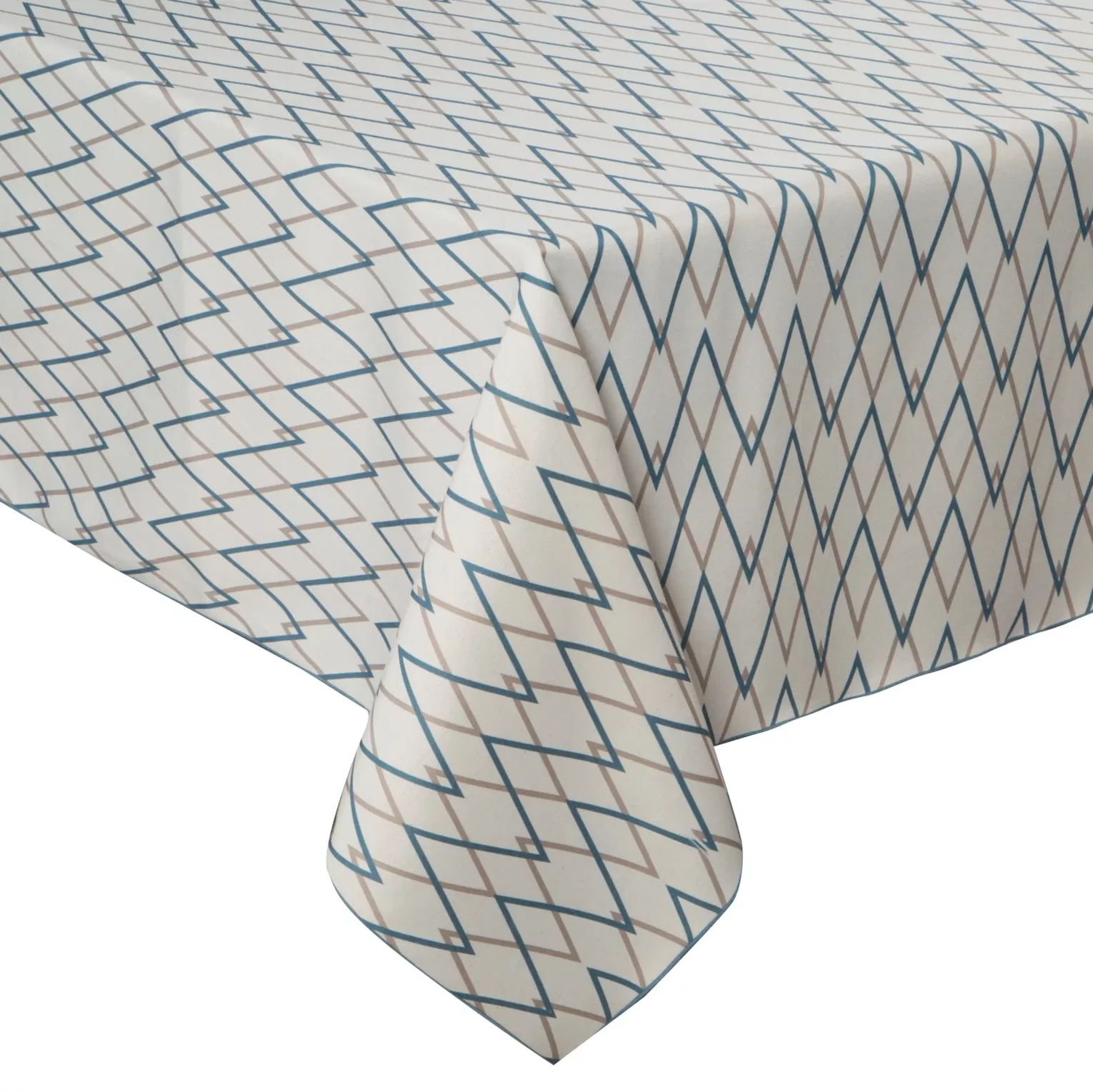 Obrus naturalno, ciemnoturkusowy 160x240 cm INES z nadrukowanym motywem geometrycznym