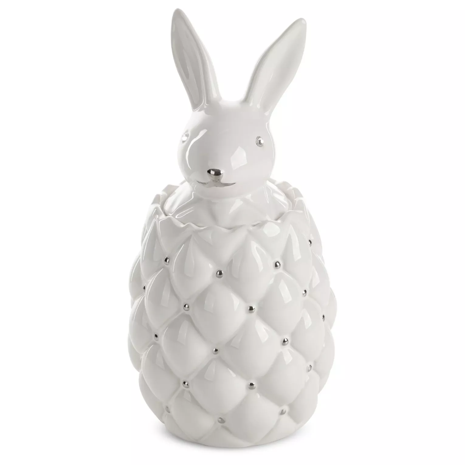 Pojemnik ceramiczny dekoracyjny biało-srebrny zdobiony króliczkiem średnica 14x30 cm ADORE Eurofirany