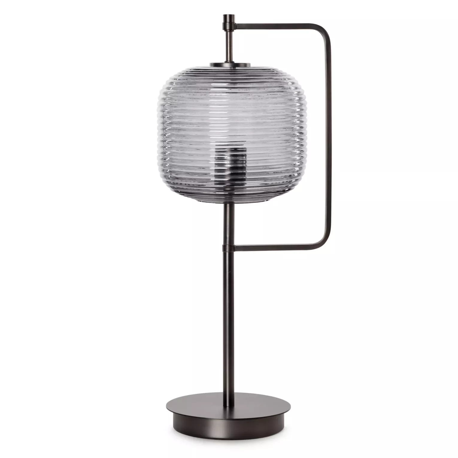 Lampa stołowa nocna grafitowa nowoczesna ze szklanym tłoczonym abażurem 24x55 cm ARON Eurofirany
