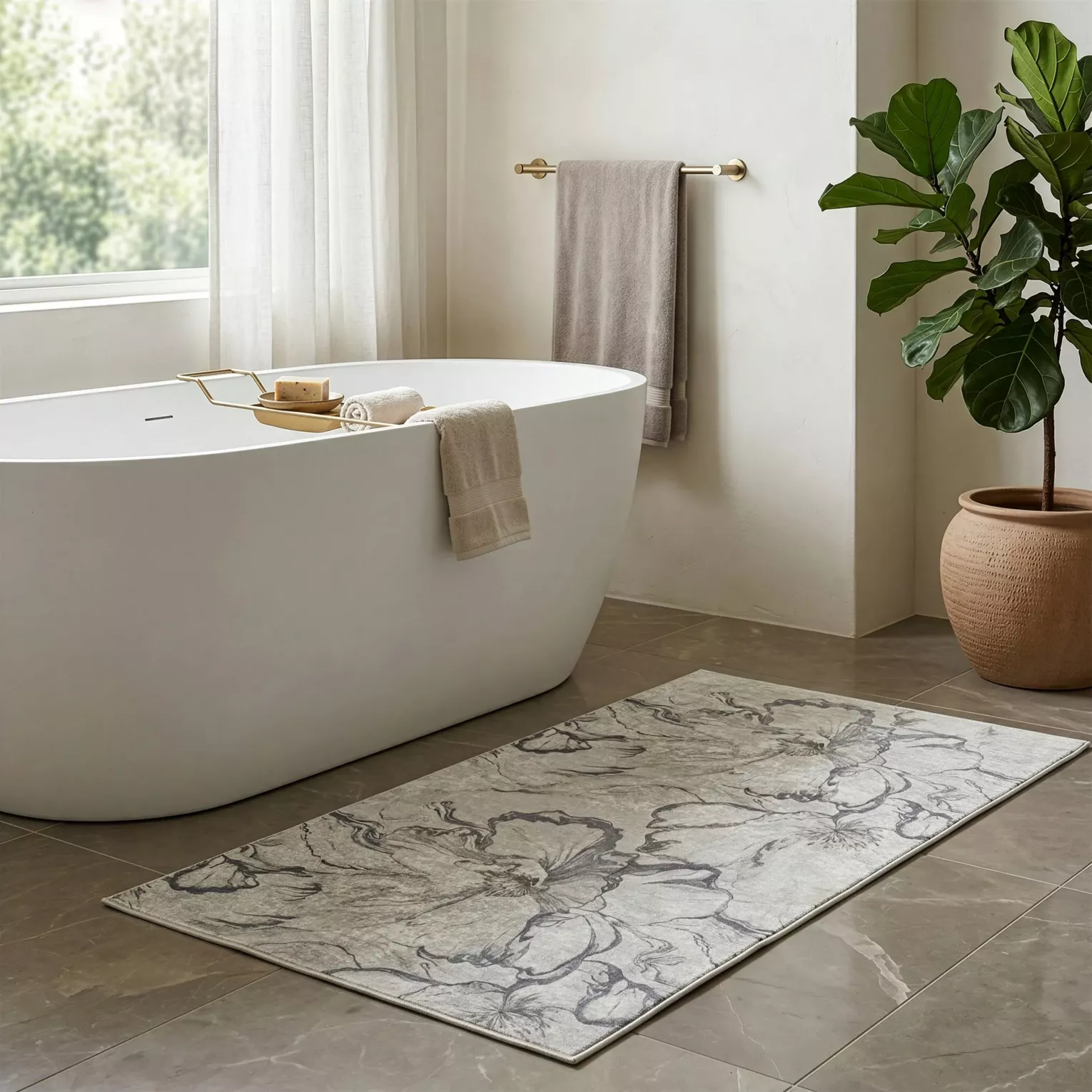 Dywan 50x80 cm szaro, kremowy z motywem kwiatów LOTUS 1 Eurofirany