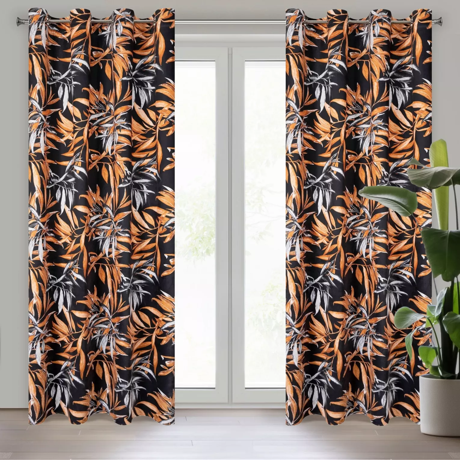 Zasłona czarno, ruda w stylu botanic z welwetu 140x250 przelotka ZOJA Pierre Cardin Eurofirany