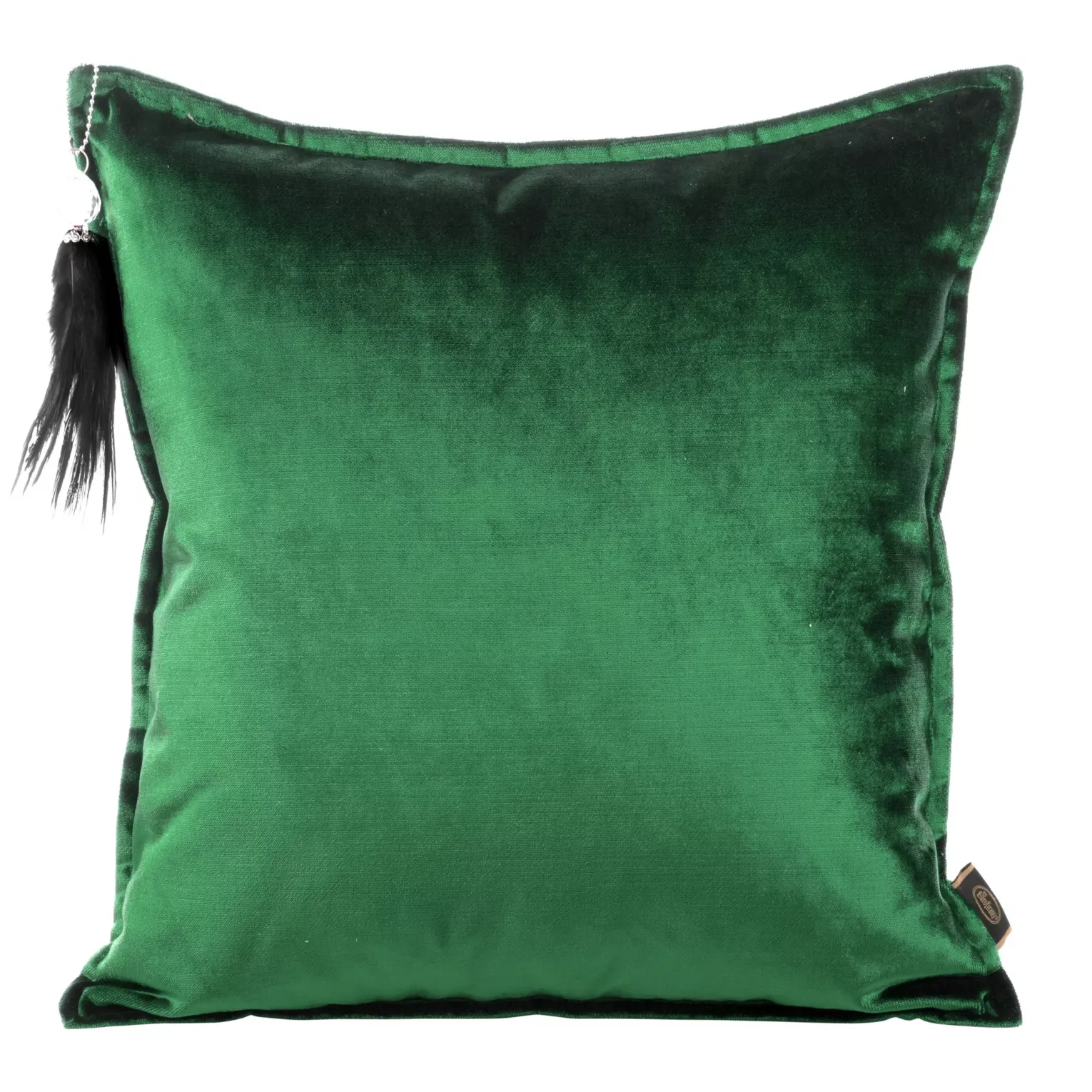 Poszewka na poduszkę 45x45 cm welwetowa z ozdobnym chwostem z kryształem i piórami ciemnozielona ROYAL 5 Eurofirany