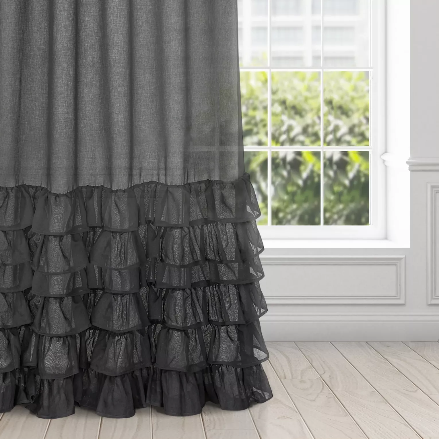 Firana czarna z falbanami 140x250 cm taśma DOLLY DIVA LINE Eurofirany