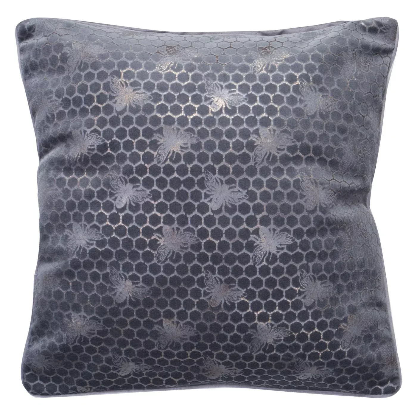 Poszewka na poduszkę 45x45 cm z welwetowa ze srebrnym nadrukiem plastra miodu i pszczół VELVET 20 EUROFIRANY PREMIUM