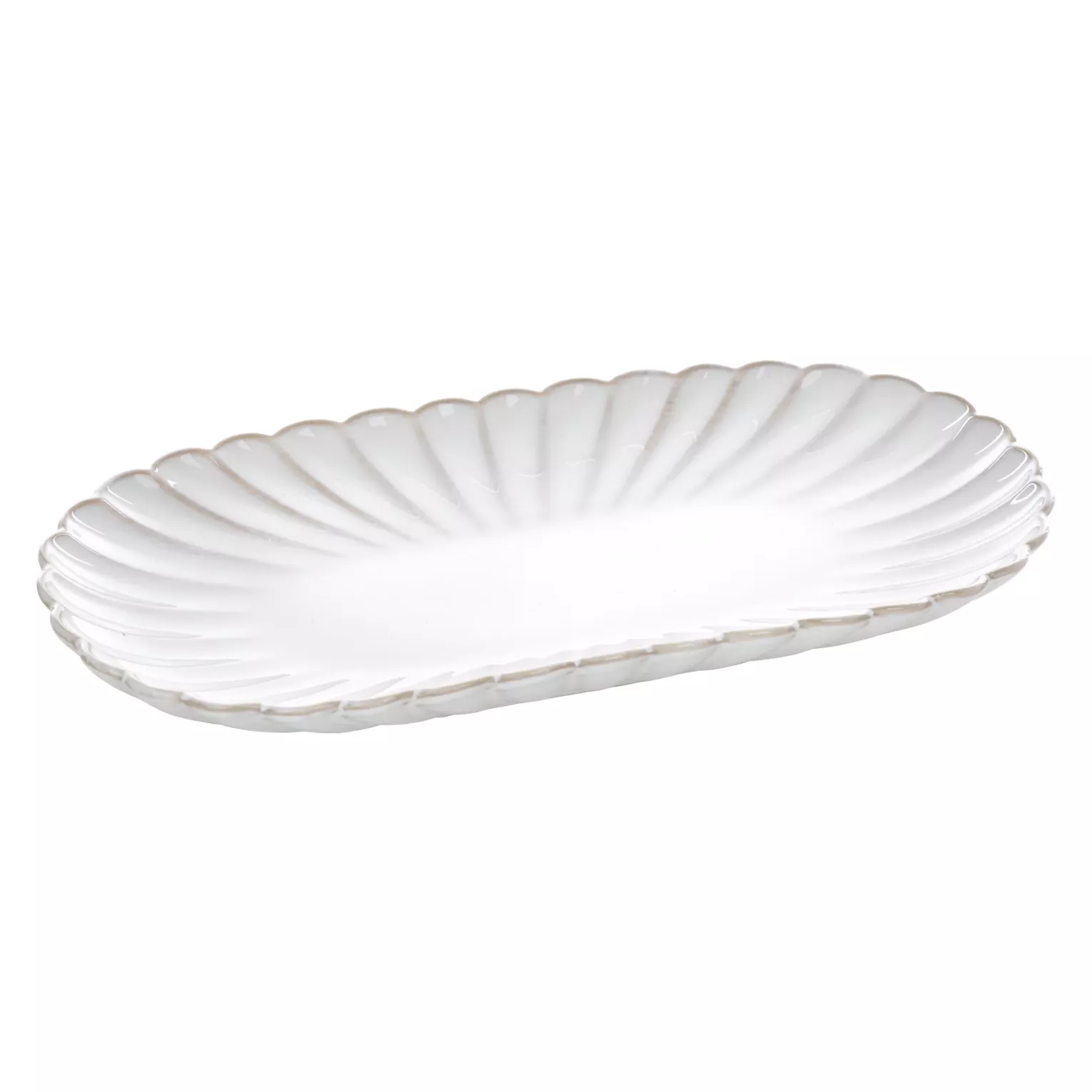 Patera ceramiczna dekoracyjna kremowo-beżowa z przecieranym wzorem w stylu eko 31x16x3 cm AVRIL Eurofirany