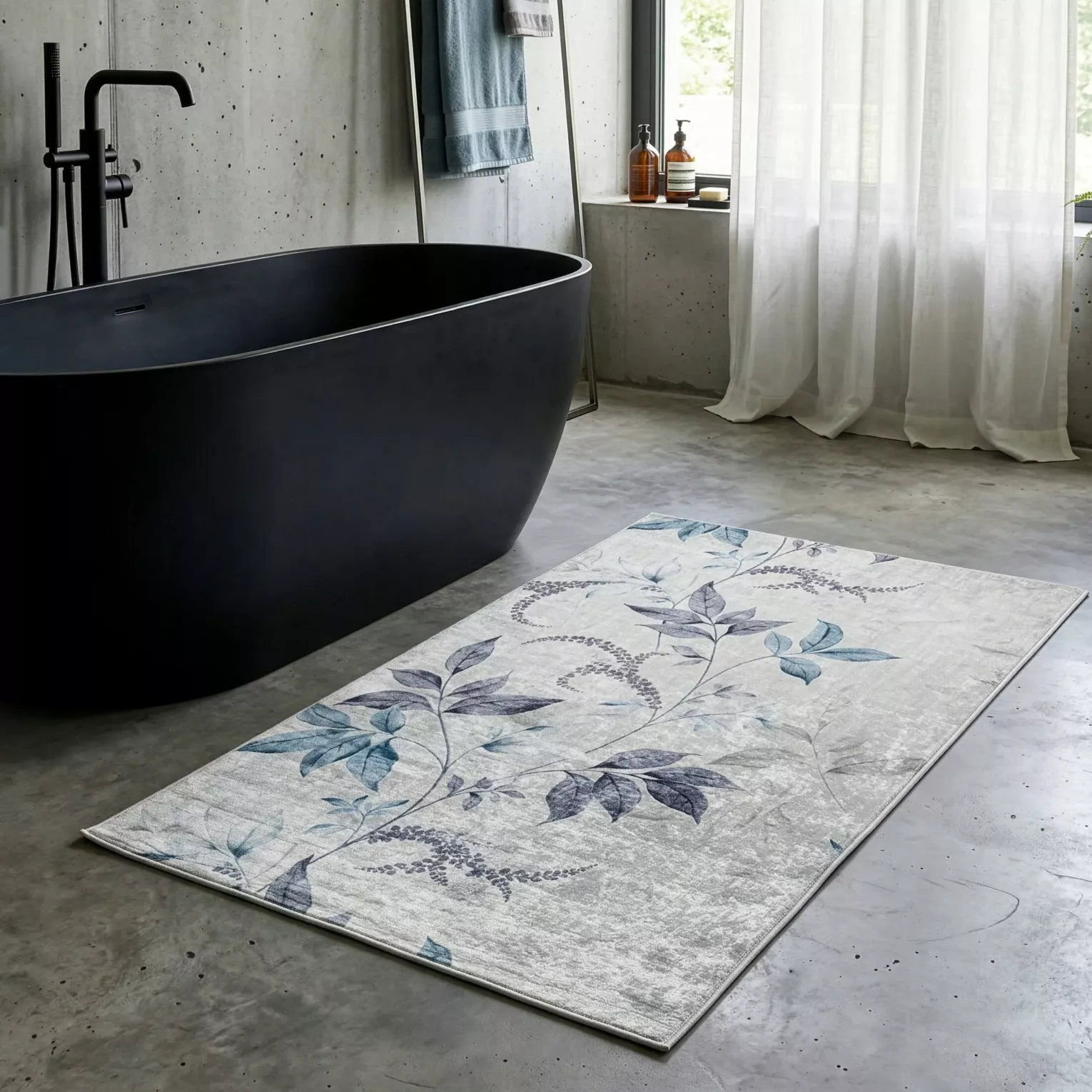 Dywan 120x160 cm kremowo, niebieski zdobiony motywem roślinnym LOTUS 6  Eurofirany