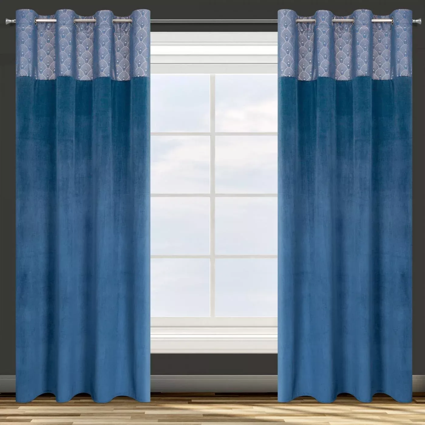 Zasłona granatowa z aplikacją z błyszczącego welwetu 140x250 cm przelotka AGNES Design 91 Eurofirany