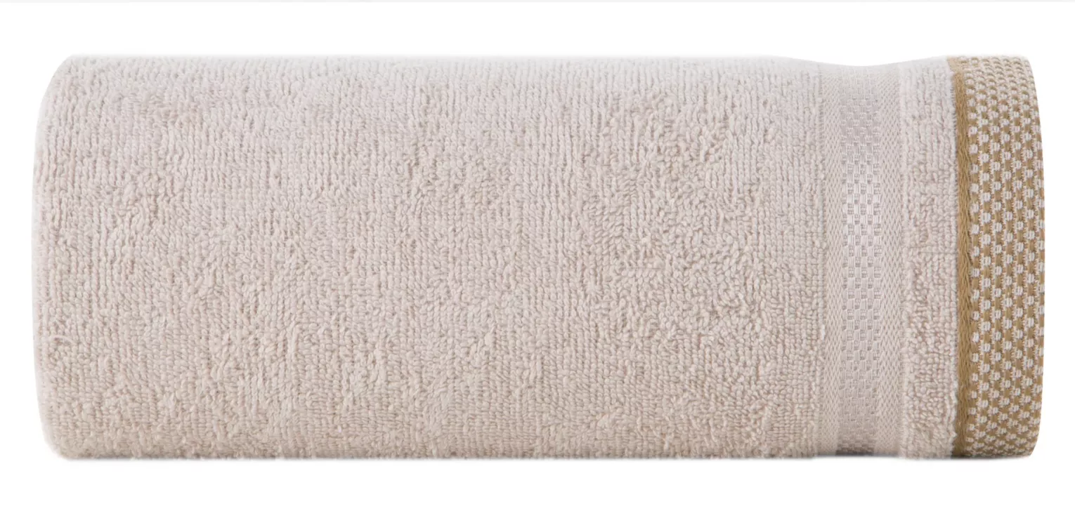 Ręcznik do rąk 40x60 cm bawełniany kolor beżowy z bordiurą w paski 500 g/m2 ABBIE Eurofirany