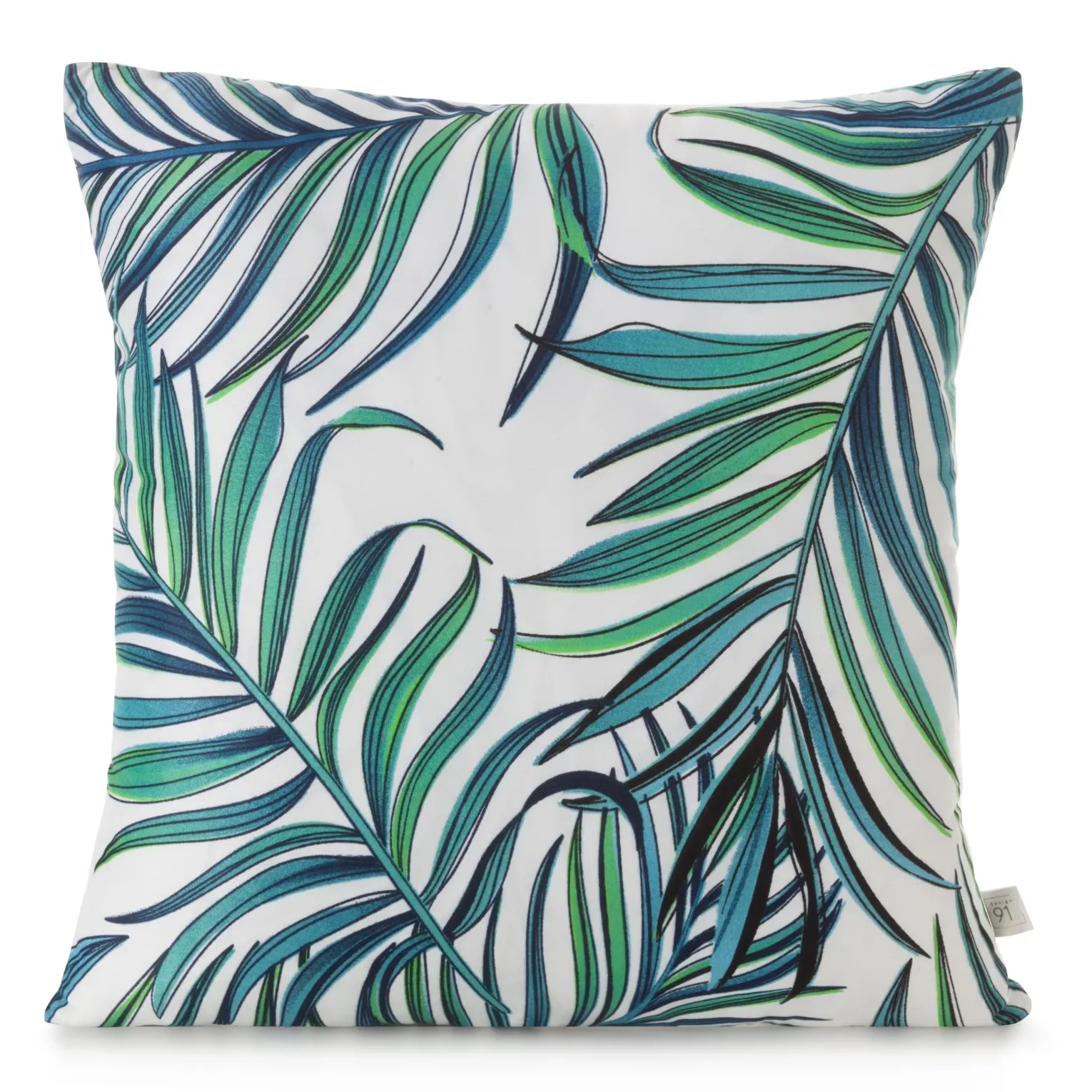 Poszewka na poduszkę 40x40 cm z nadrukiem palmowych liści biało, zielona PALMS DESIGN 91 Eurofirany