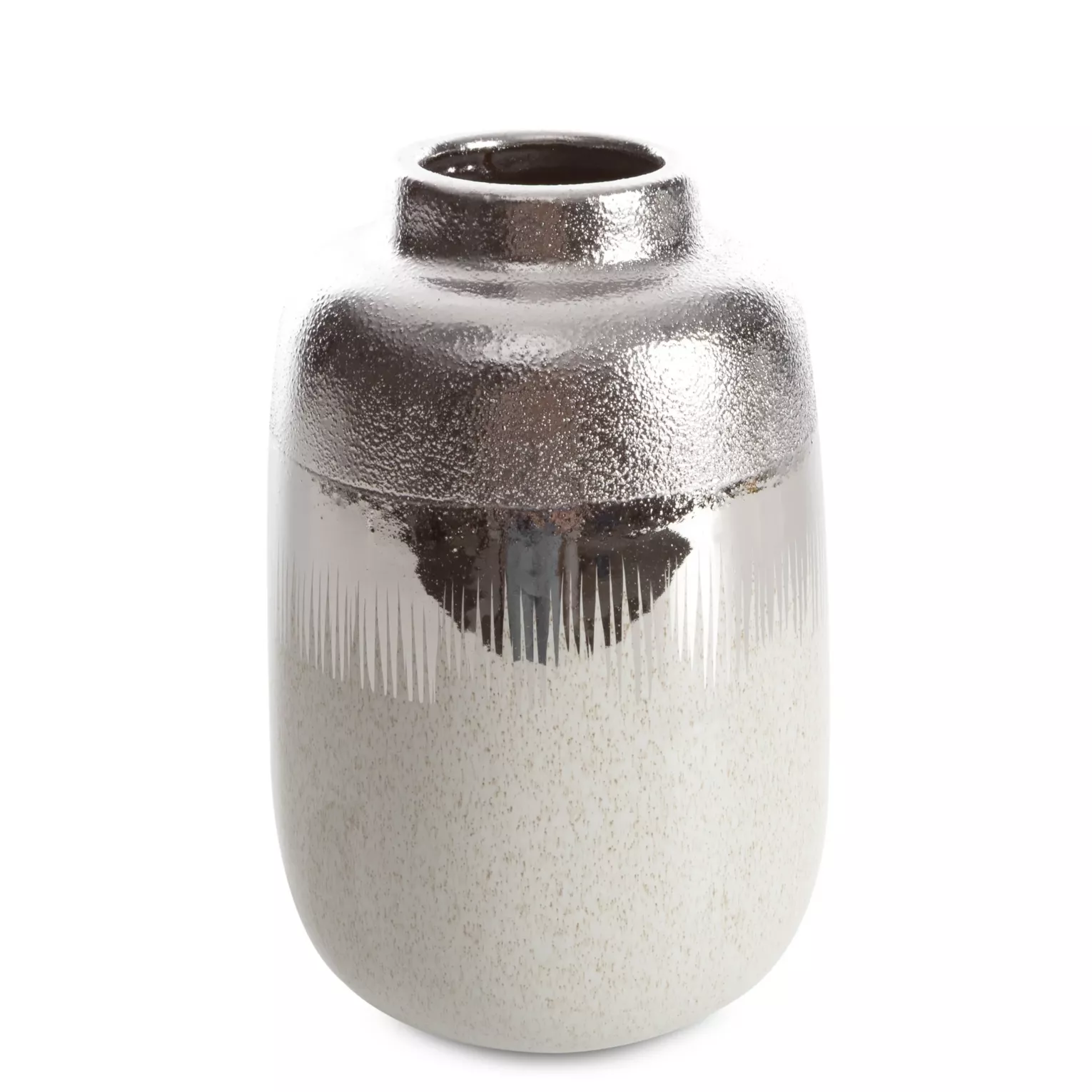 Wazon ceramiczny kremowo-srebrny łączący fakturę granitu z lśniącą powierzchnią 14x14x21 cm MAX 2 Eurofirany