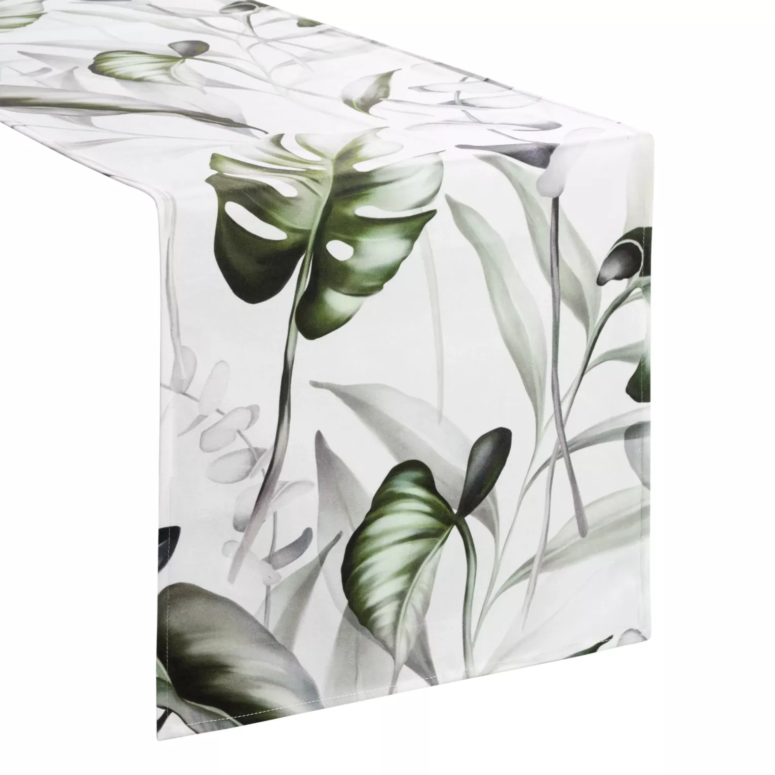 Bieżnik na stół 40x140 cm welwetowy ELLEN zdobiony nadrukiem liści monstery DESIGN 91
