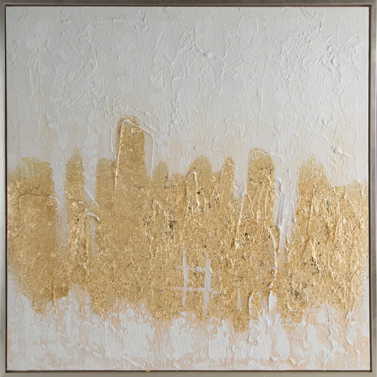 Obraz abstrakcja biało, złocisty ręcznie malowany na płótnie 80x80 cm ABSTRACT