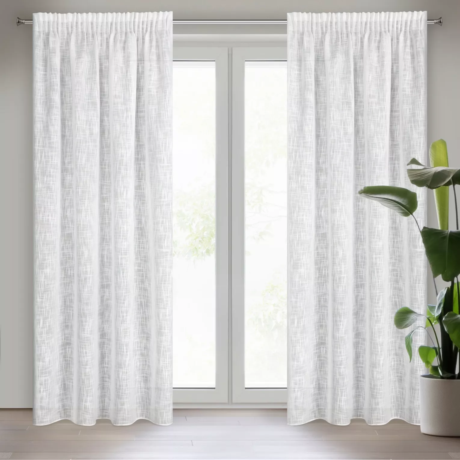 Zasłona biała o płóciennym splocie w stylu eko 140x270 cm taśma LIREN Eurofirany
