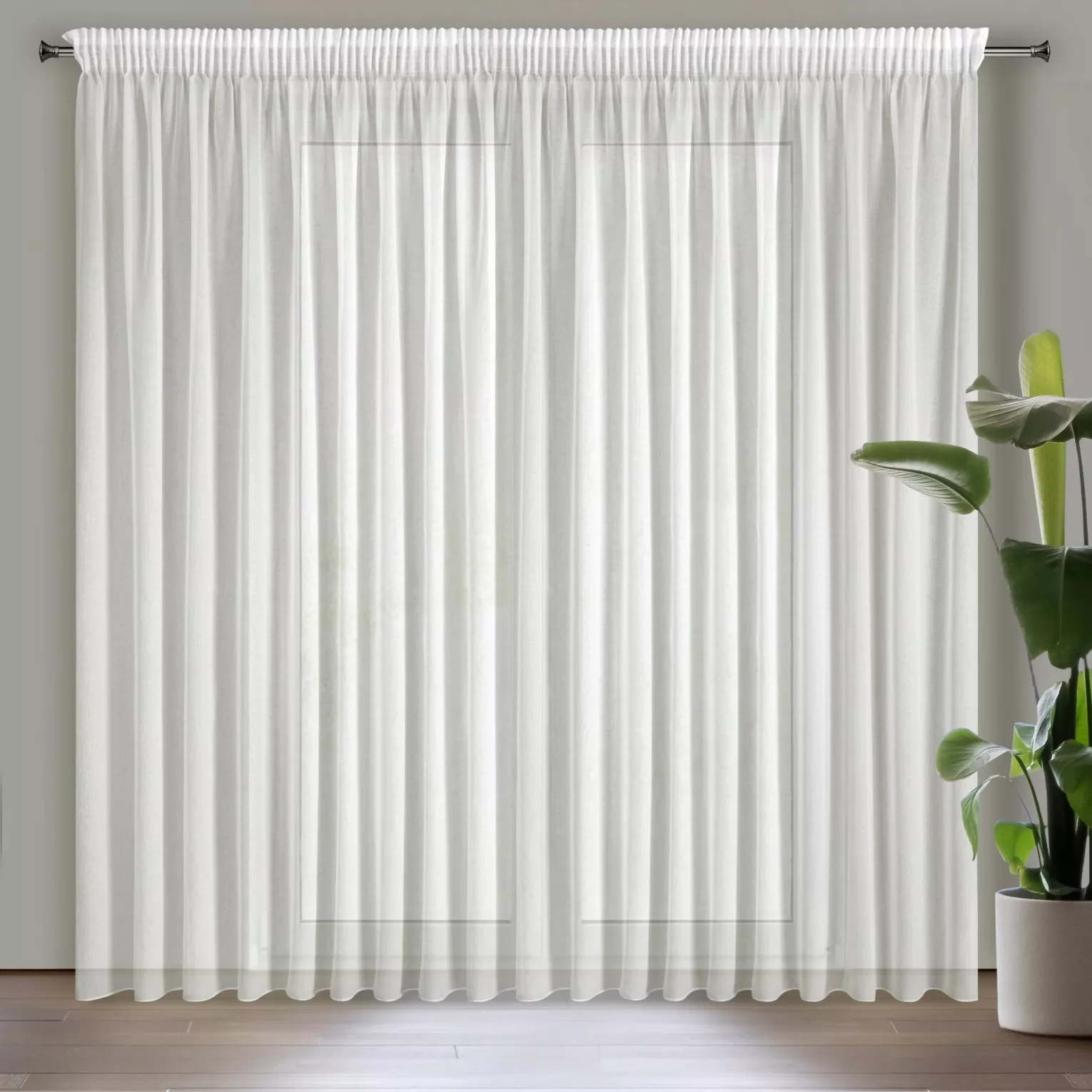 Firana biała z błyszczącej tkaniny o gęstym splocie 300x270 cm taśma MARGO Eurofirany