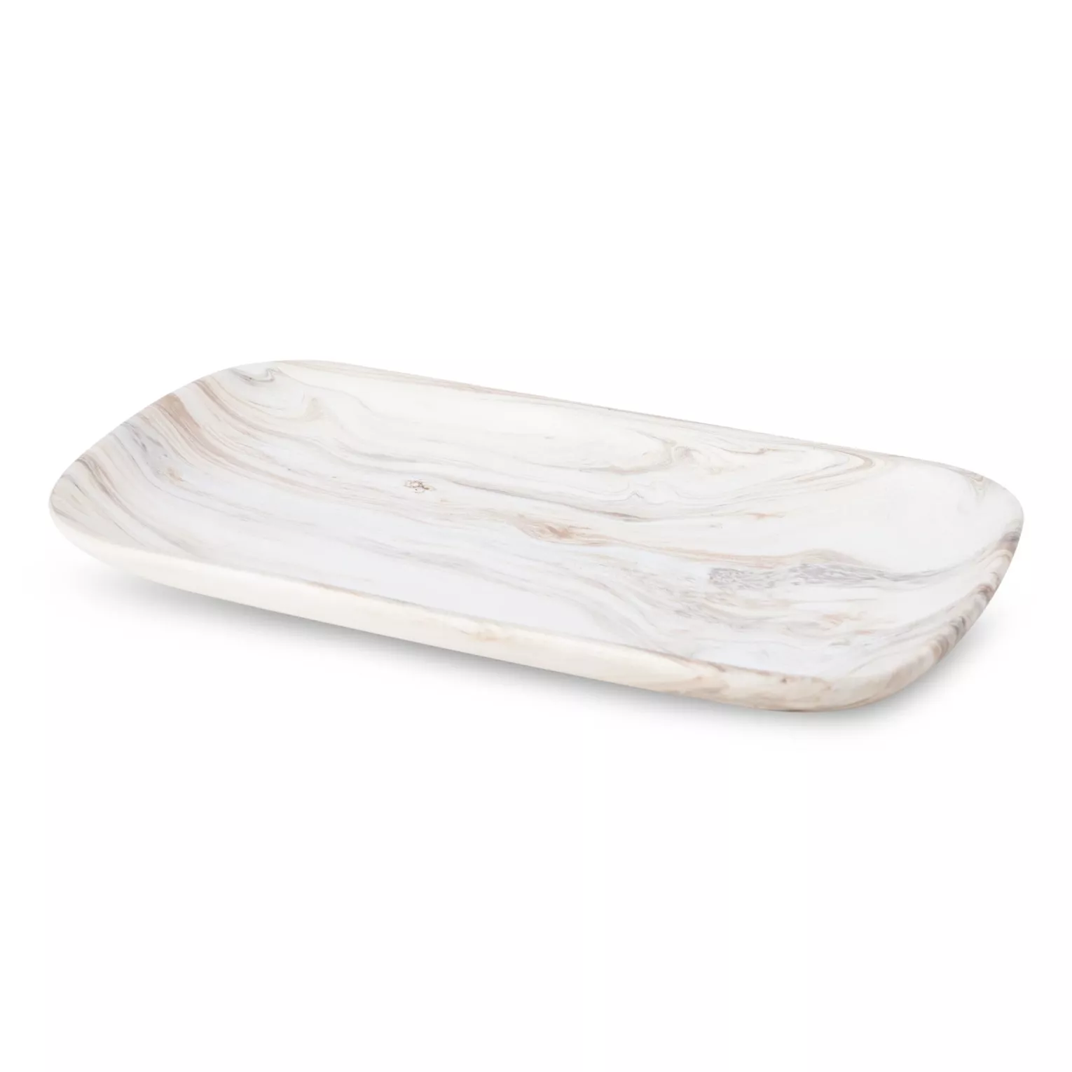 Patera ceramiczna dekoracyjna biało-beżowa o prostokątnym kształcie z efektem przecieranego drzewa 30x16x3 cm ASLI Eurofirany