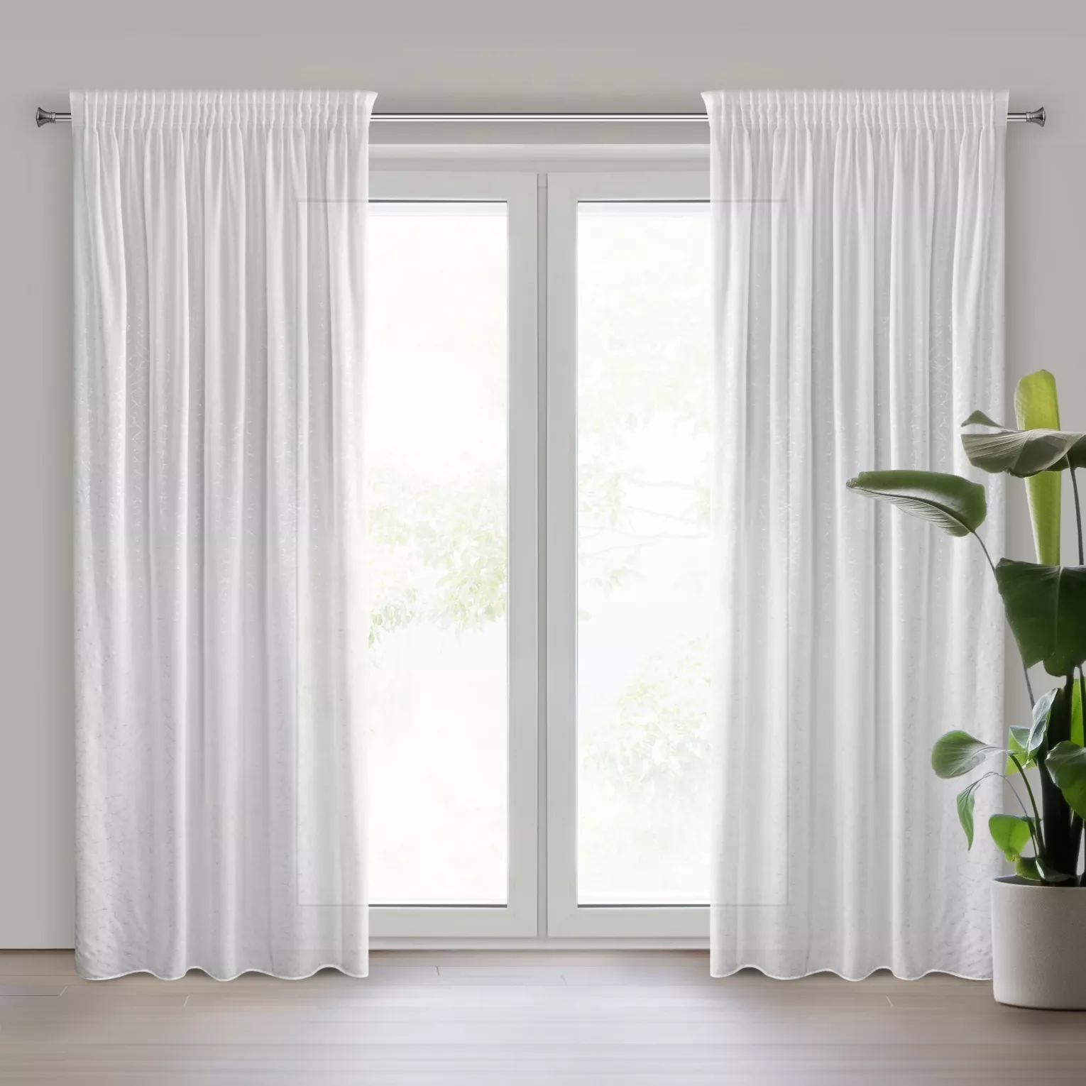 Firana biała z srebrnym nieregularnym wzorem 140x270 cm taśma ROXI Eurofirany