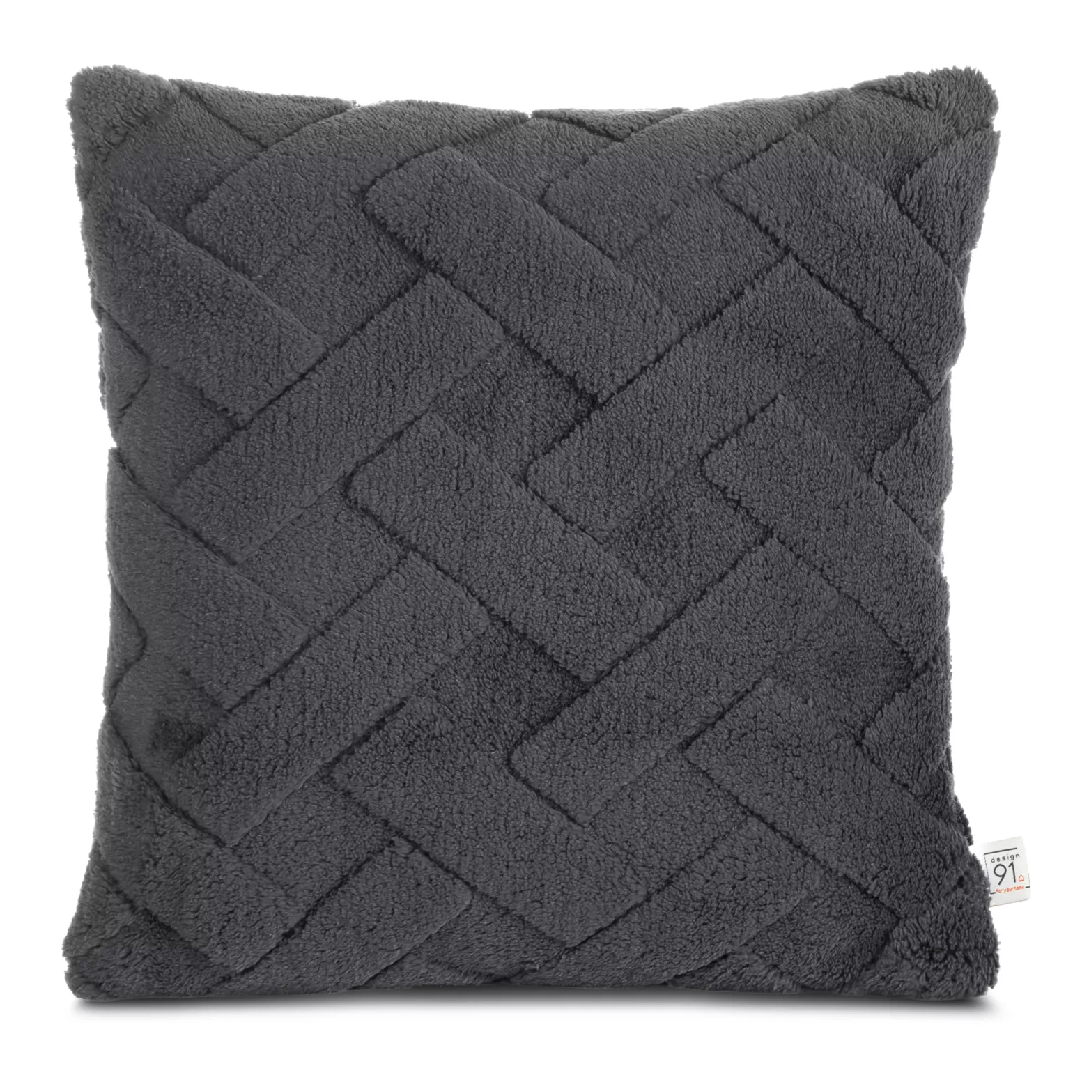 Poszewka na poduszkę 45x45 cm z miękkiego pluszu zdobiona wypukłym wzorem stalowa CARO DESIGN 93 Eurofirany