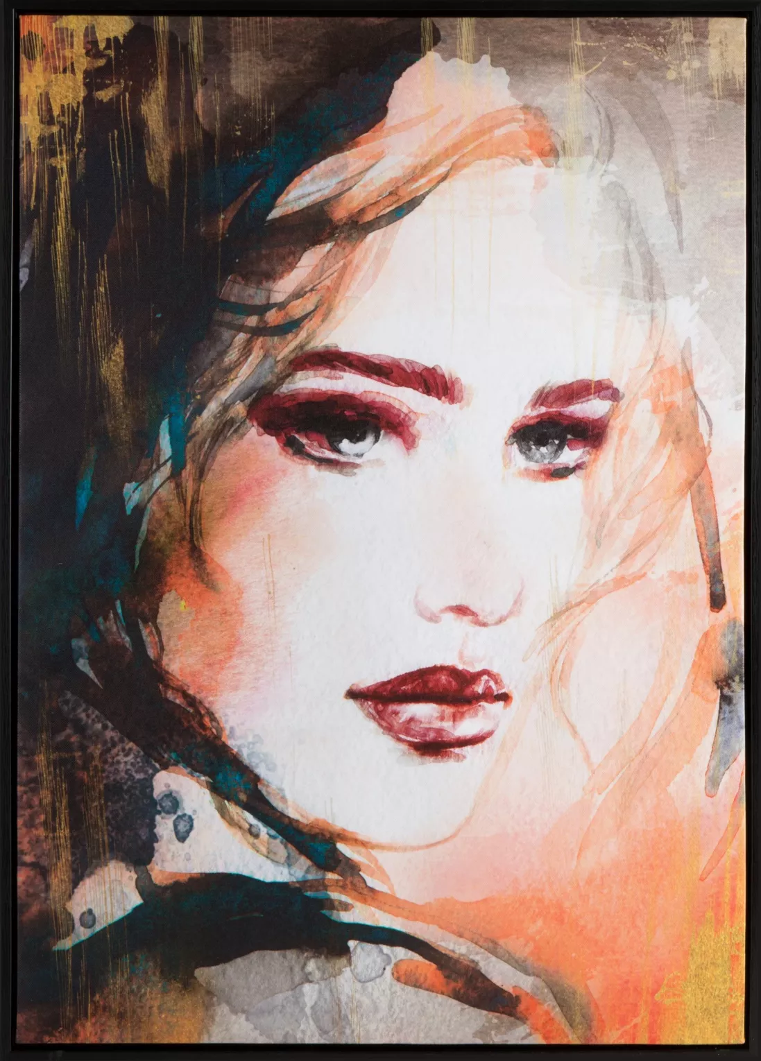 Obraz abstrakcja pomarańczowo, brązowy nadruk na płótnie oprawiony w ramę 50x70 cm