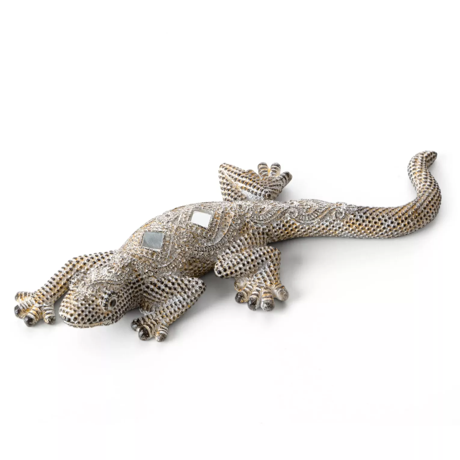 Figurka złoto-stalowa jaszczurka o drobnym strukturalnym wzorze 20x8x3 cm GATOS Eurofirany