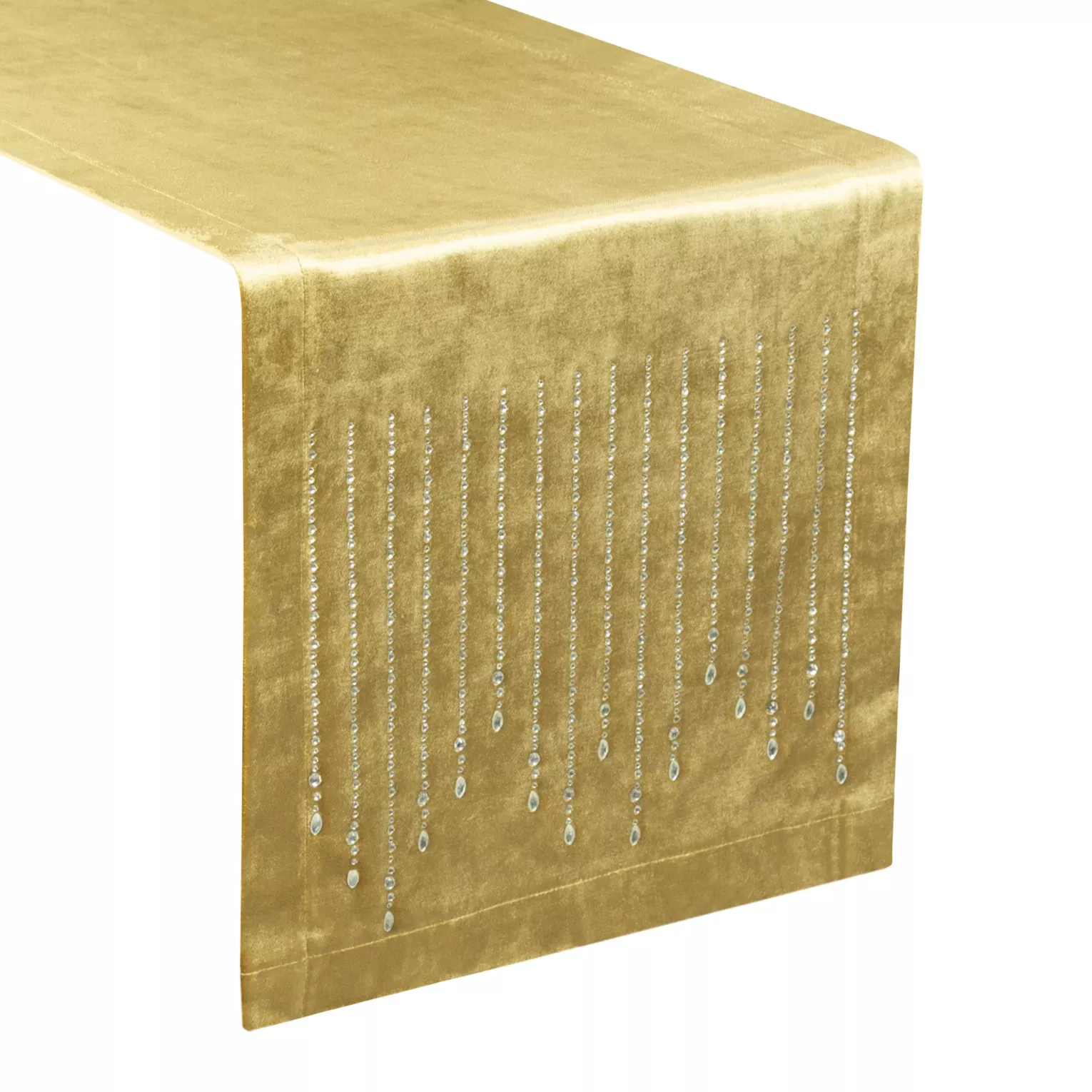 Bieżnik na stół złoty 35x220 cm welwetowy ROYAL 3 z cyrkoniami