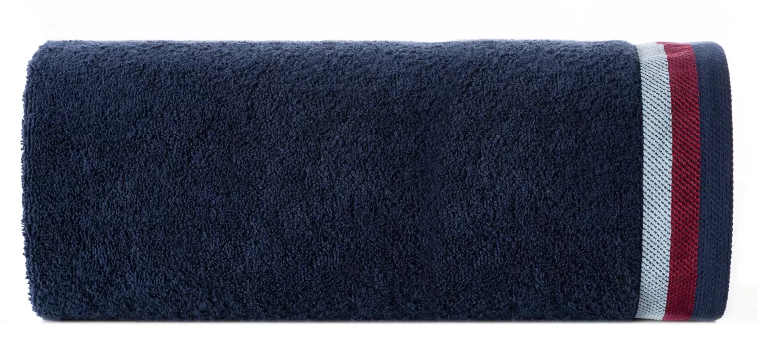 Ręcznik do rąk 50x90 cm bawełniany kolor granatowy z bordiurą w pasy 550 g/m2 NIKO Eurofirany