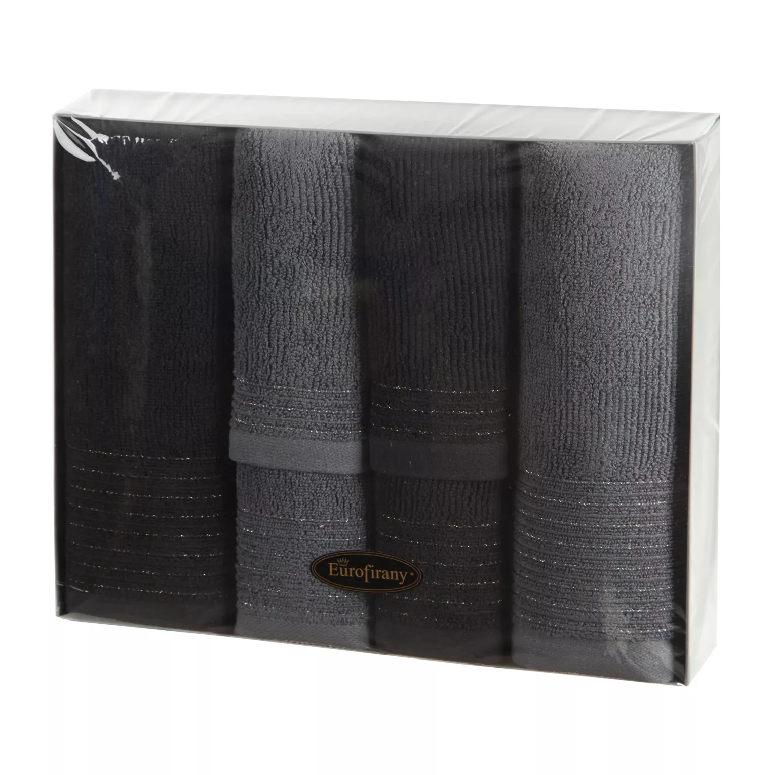 Zestaw ręczników bawełnianych na prezent 2 szt 30x50 cm, 2 szt 50x90 cm, 2 szt 70x140 cm kolor czarny, stalowy Eurofirany