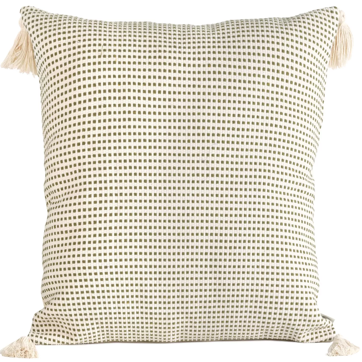 Poszewka na poduszkę 60x60 cm bawełniana zdobiona chwostami na rogach kremowo, oliwkowa MONTENEGRO TERRA COLLECTION Eurofirany