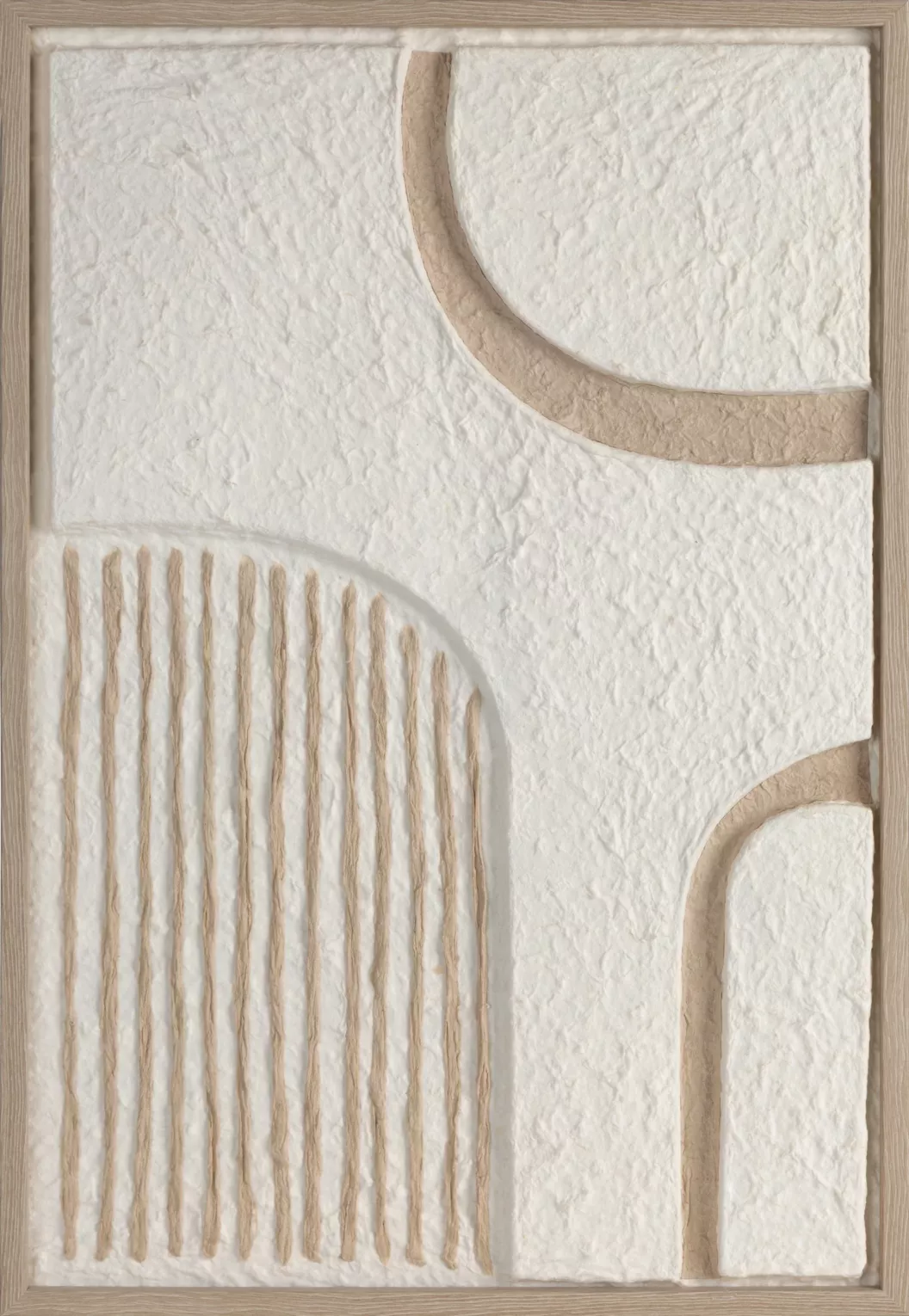 Obraz abstrakcja biało, beżowy w stylu boho oprawiony w ramę 40x60 cm  Eurofirany
