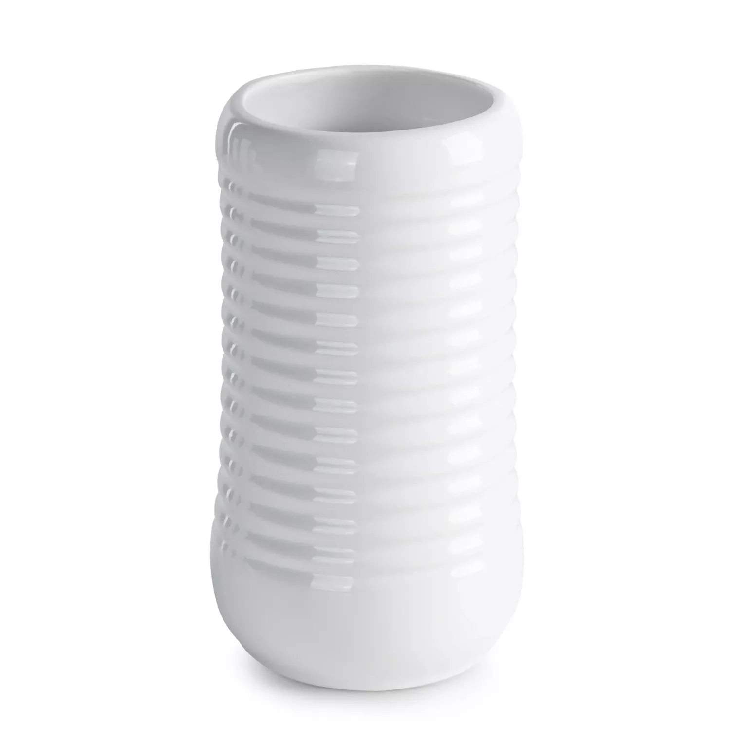 Wazon biały dekoracyjny o minimalistycznej formie z wytłaczanymi prążkami  średnica 11x20 cm JASON Eurofirany