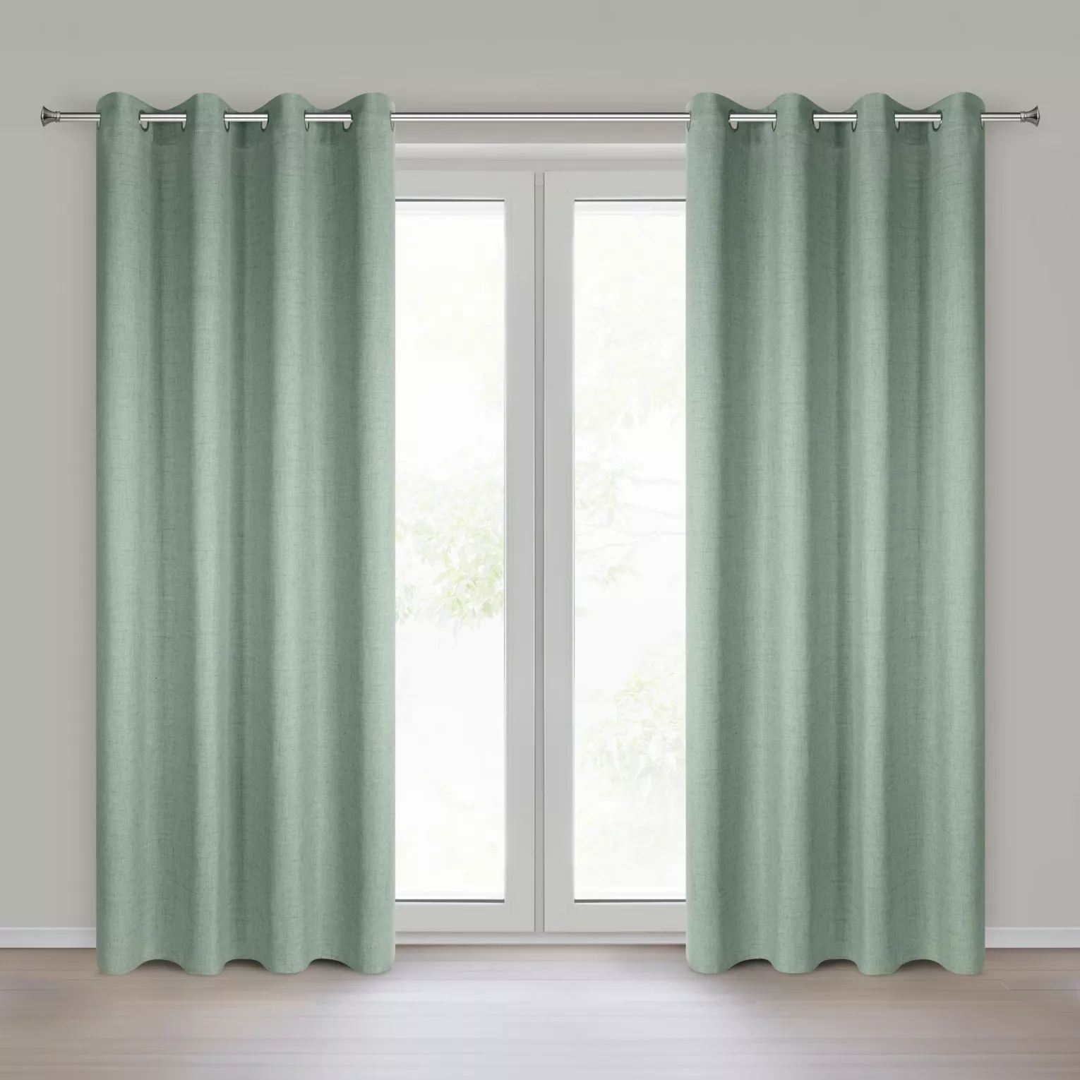 Zasłona o naturalnym splocie z efektem melanżu jasnozielona 140x250 cm przelotki - JULA2 Eurofirany