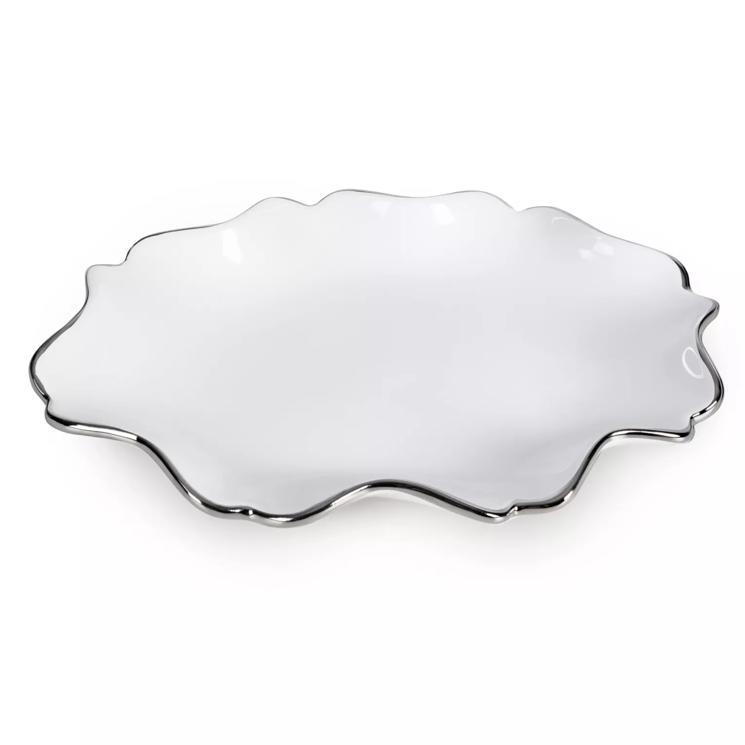 Patera ceramiczna dekoracyjna biało-srebrna o prostokątnym kształcie z efektem przecieranego drzewa 30x16x3 cm AUREN Eurofirany