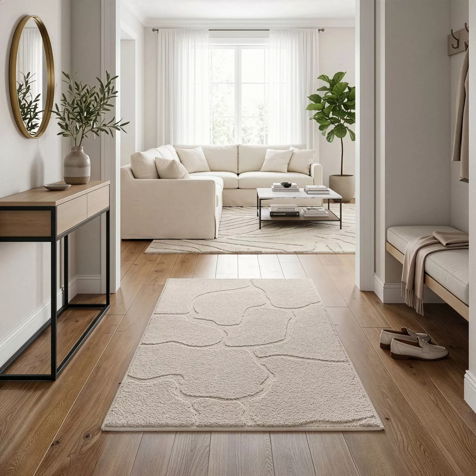 Dywan 60x100 cm beżowy wytłaczany z organicznym wzorem ALBA2 Eurofirany