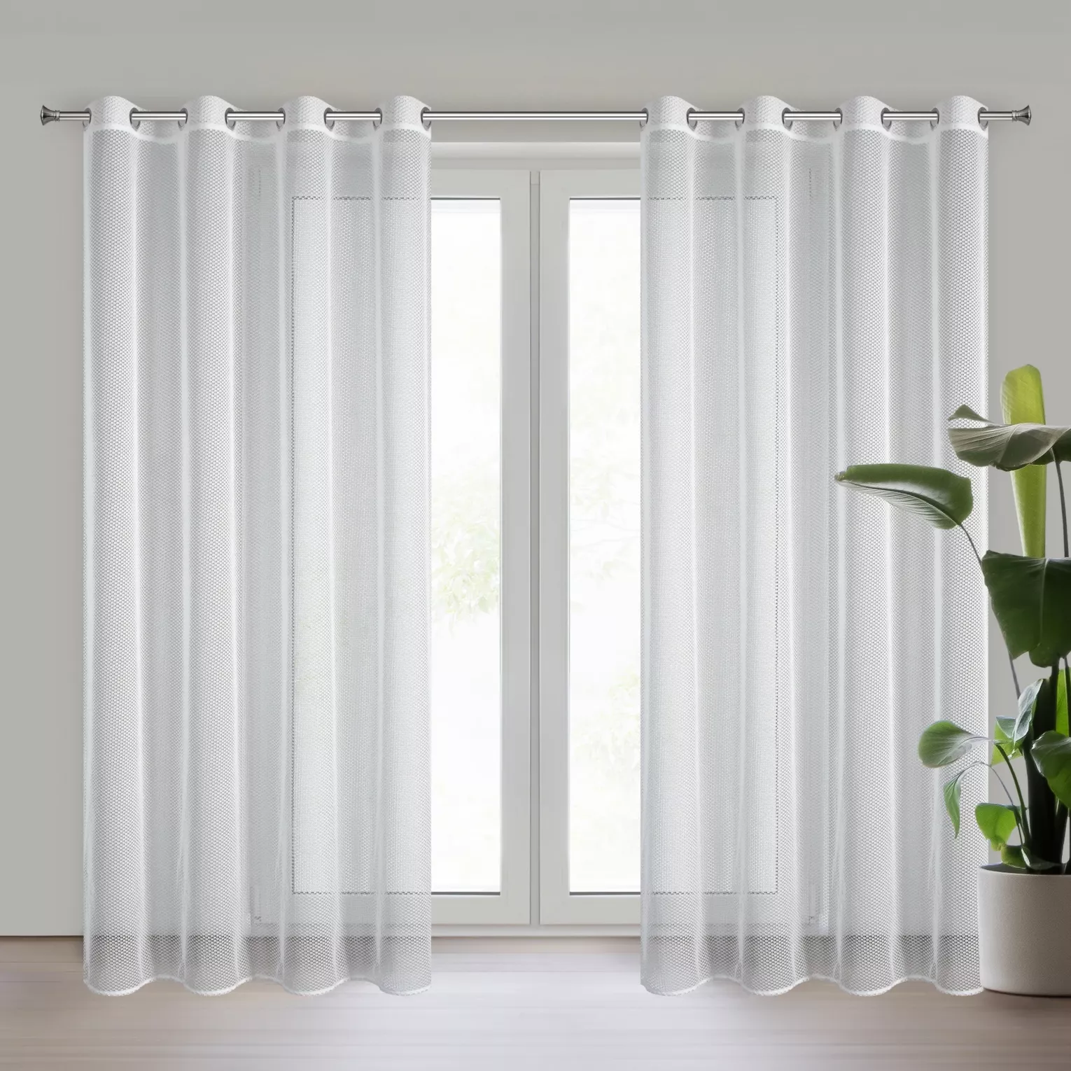 Firana biała z siateczkowej tkaniny 140x250 cm przelotka - SANDI Eurofirany