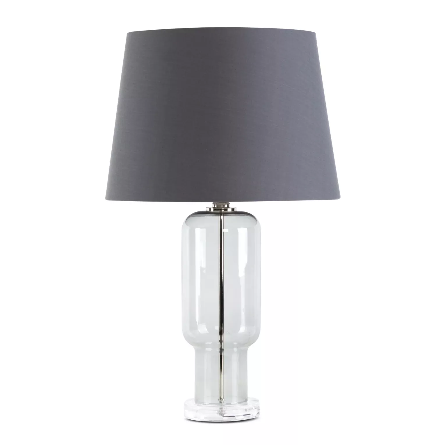 Lampa stołowa do kuchni popielata podstawa z przezroczystego szkła z abażurem z matowej tkaniny 32 x 66 cm LILA Eurofirany