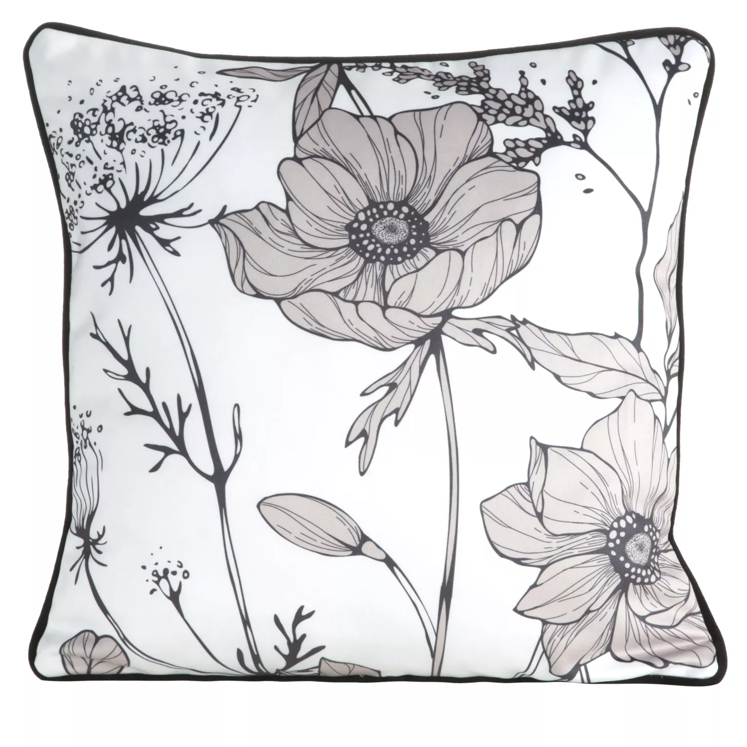 Poszewka na poduszkę dwustronna 45x45 cm welwetowa z motywem roślinnym z wypustką na brzegach biało, beżowa AGNES EUROFIRANY PREMIUM