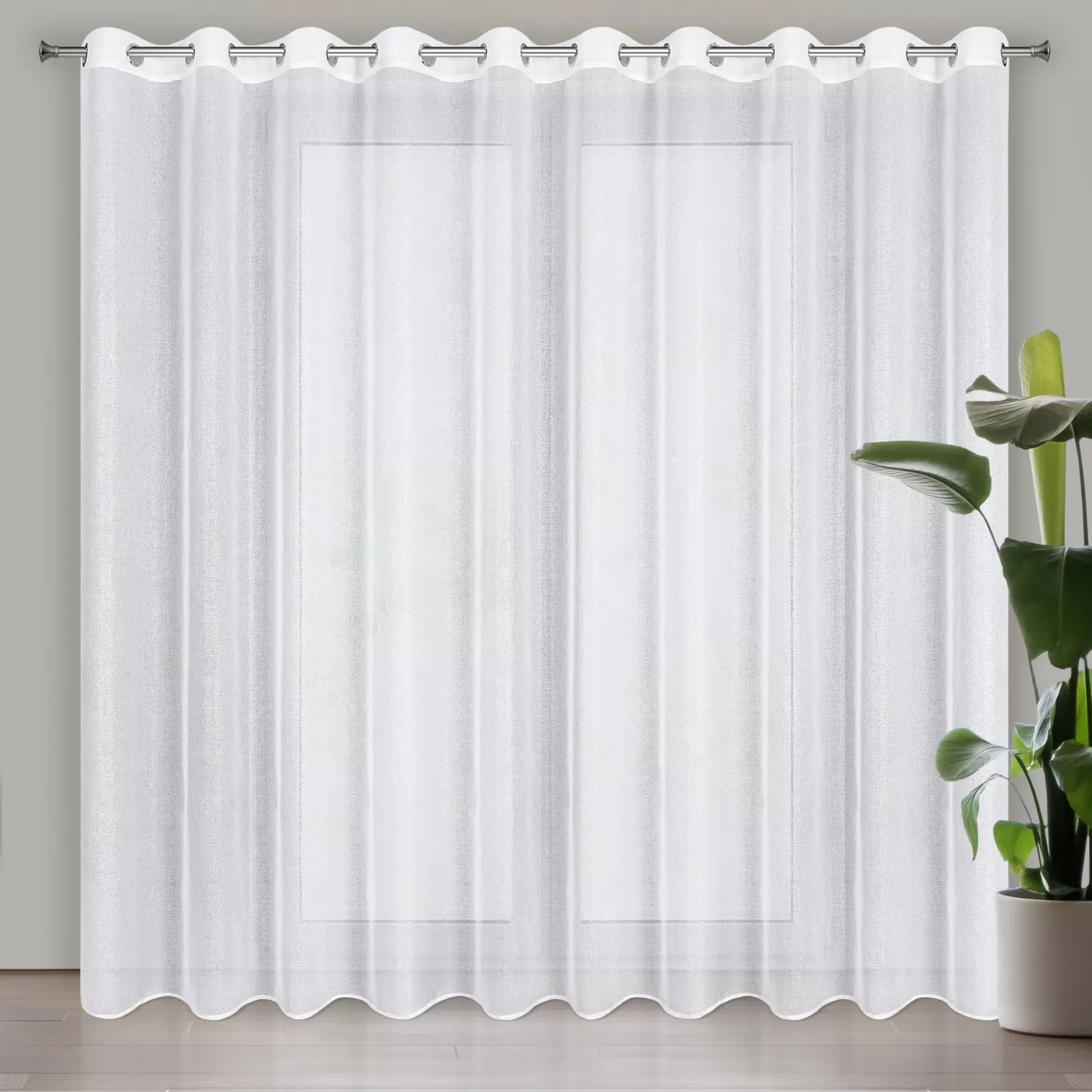 Firana biało, srebrna z gładkiej etaminy z efektem połysku 350x250 cm przelotka LENA Eurofirany