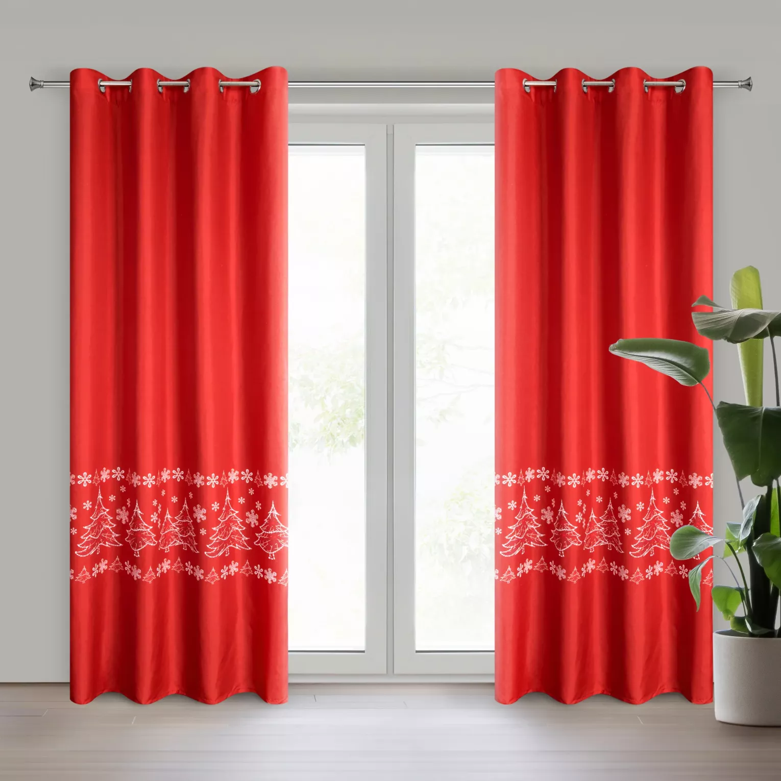 Zasłona czerwono, biała świąteczna 140x250 cm przelotka RUBI Eurofirany