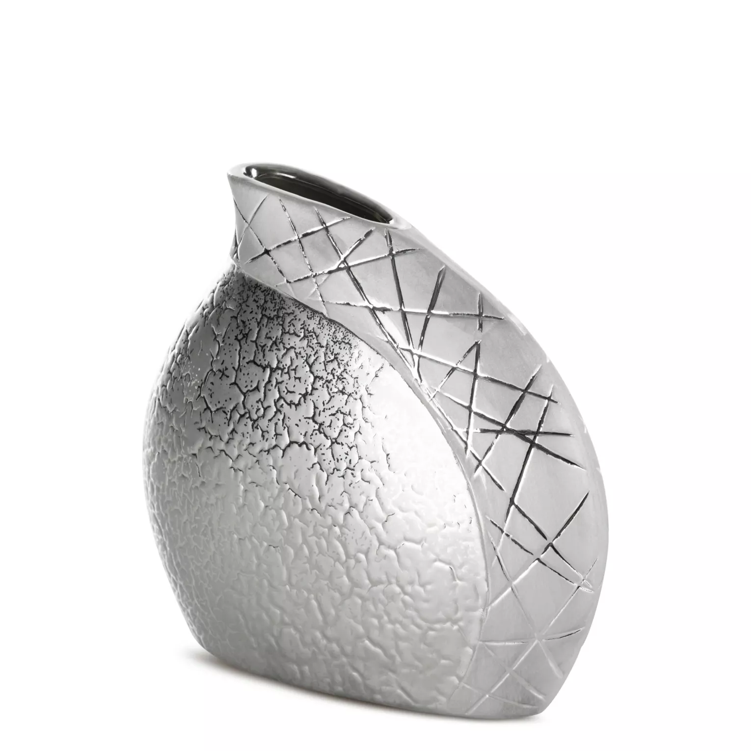 Wazon ceramiczny srebrny  łączący strukturalną powierzchnie z lśniącym wzorem 20x8x19 cm ALIRA Eurofirany