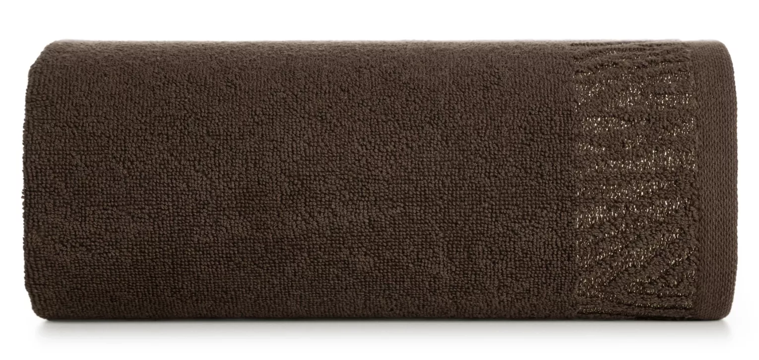 Ręcznik do rąk 30x50 cm bawełniany kolor brązowy z ozdobną błyszczącą bordiurą 500 g/m2 MARGO Eurofirany