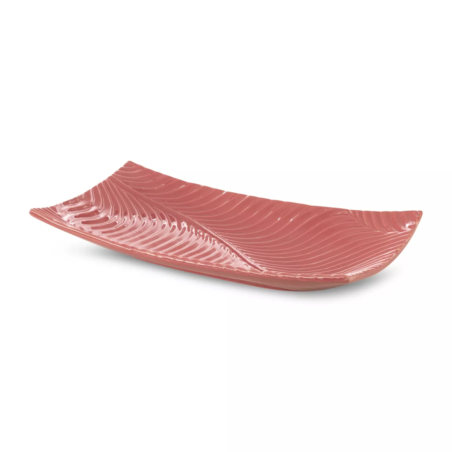Patera ceramiczna dekoracyjna różowa z wytłaczanym wzorem prostokątna 35x20x6 cm SENA Eurofirany