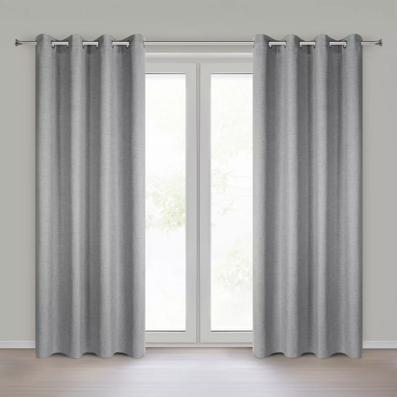 Zasłona o naturalnym splocie z efektem melanżu srebrna 140x250 cm przelotki - JULA2 Eurofirany